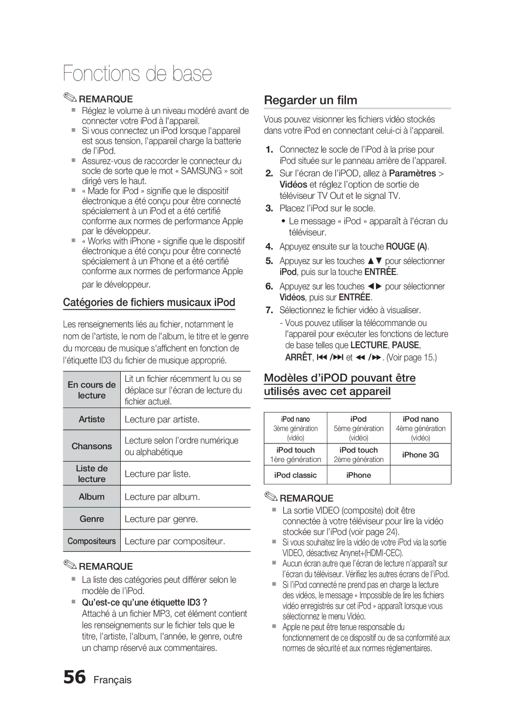 Samsung HT-C5550/XEF, HT-C5530/XEF, HT-C5500/XEF, HT-C5530/EDC manual Regarder un ﬁlm 