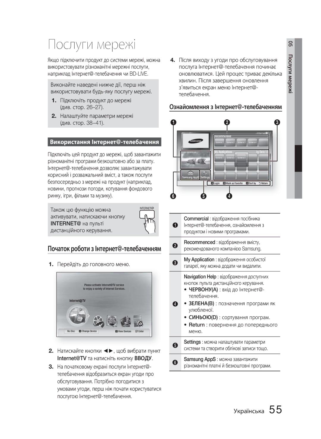 Samsung HT-C5550/XER manual Послуги мережі, Використання Інтернет@-телебачення, Ознайомлення з Інтернет@-телебаченням 