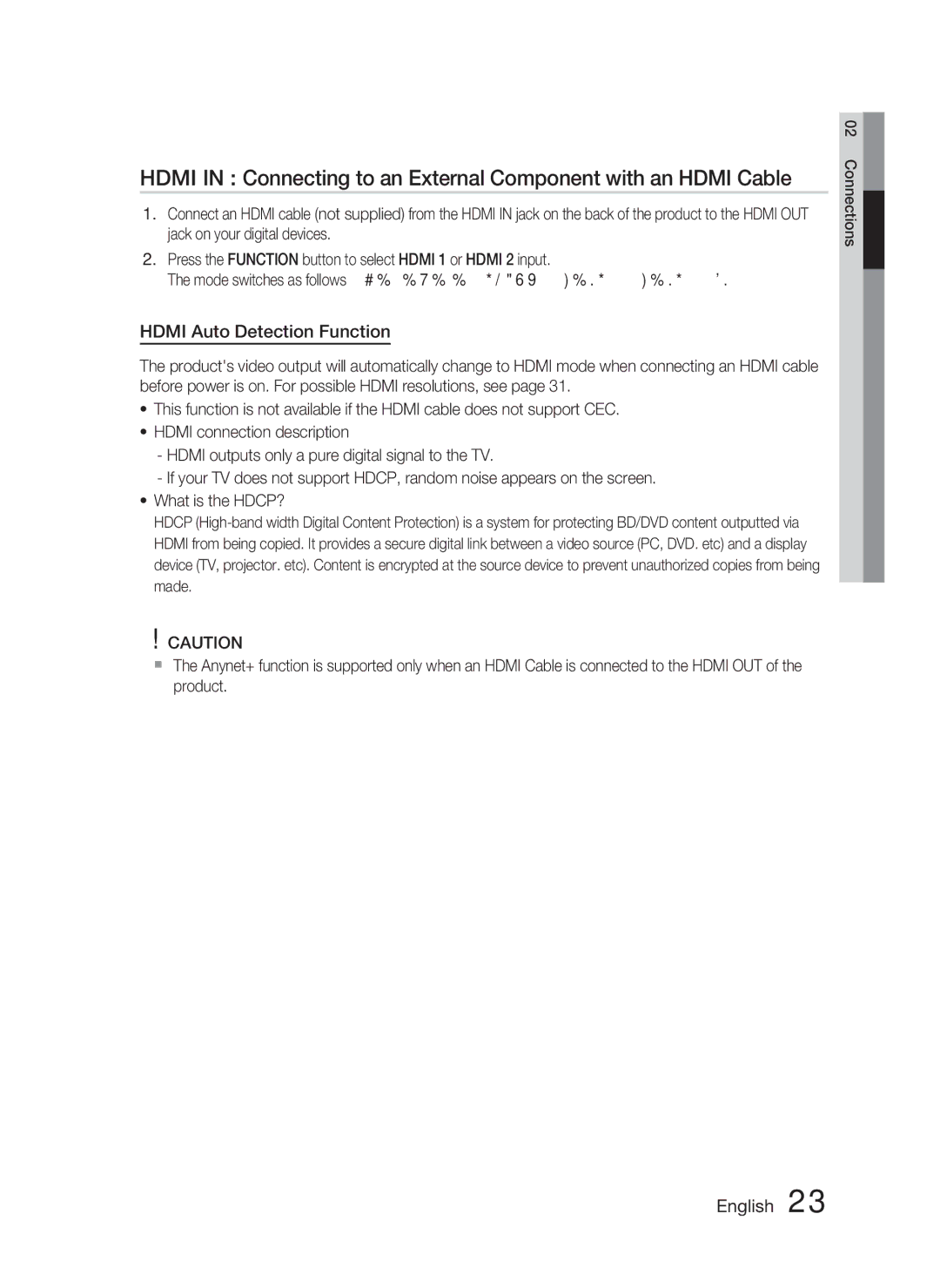 Samsung HT-C5500/XER, HT-C5550/XER, HT-C5550P/XER manual Hdmi Auto Detection Function 