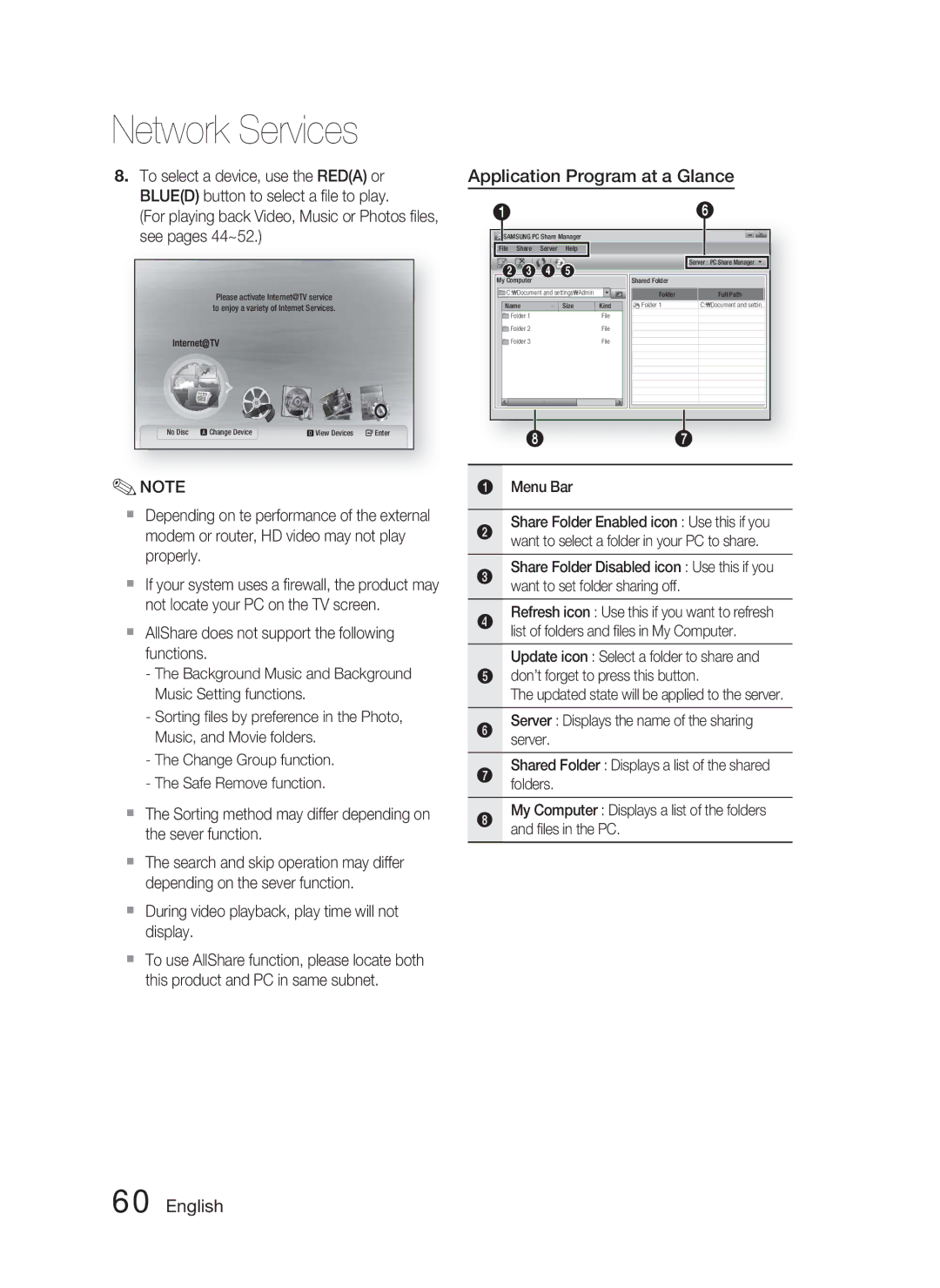 Samsung HT-C5550/XER manual Application Program at a Glance,  During video playback, play time will not display, Menu Bar 