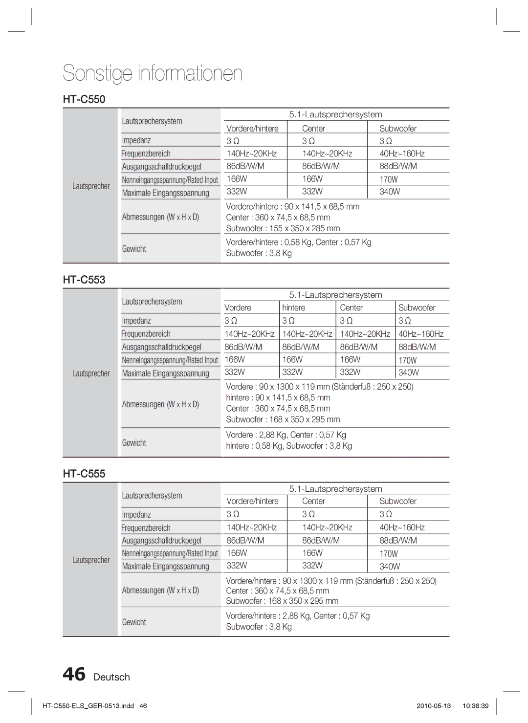 Samsung HT-C550/EDC, HT-C555/EDC, HT-C550/XEN, HT-C555/XEF manual HT-C553 