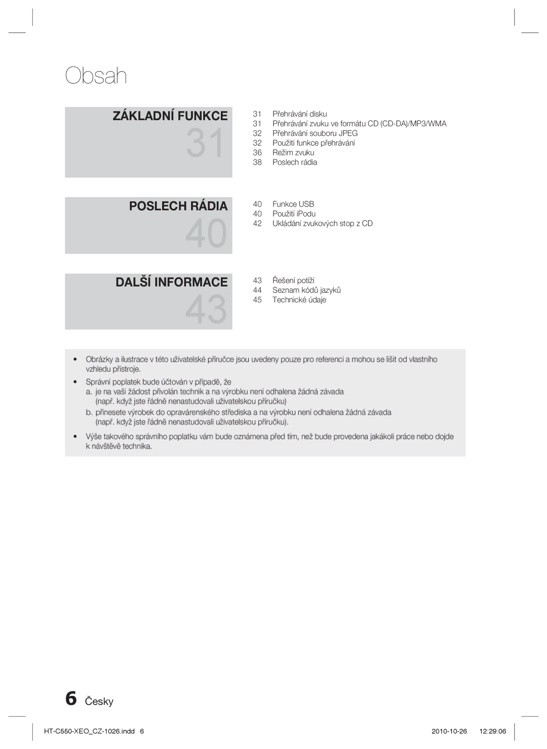 Samsung HT-C555/XEF, HT-C555/EDC, HT-C553/XEF, HT-C550/XEF manual Obsah 