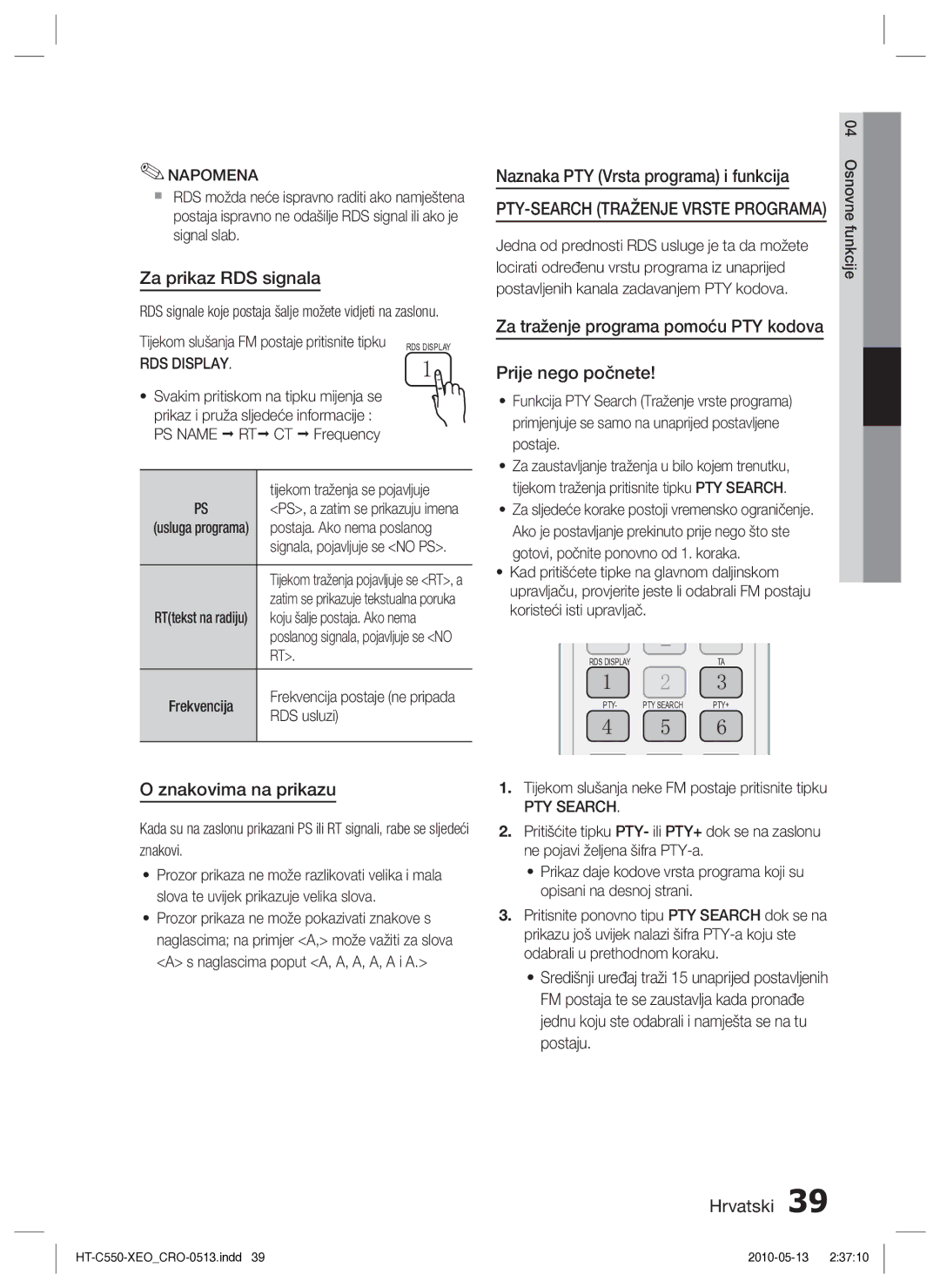 Samsung HT-C555/EDC manual Za prikaz RDS signala, Znakovima na prikazu, Prije nego počnete 