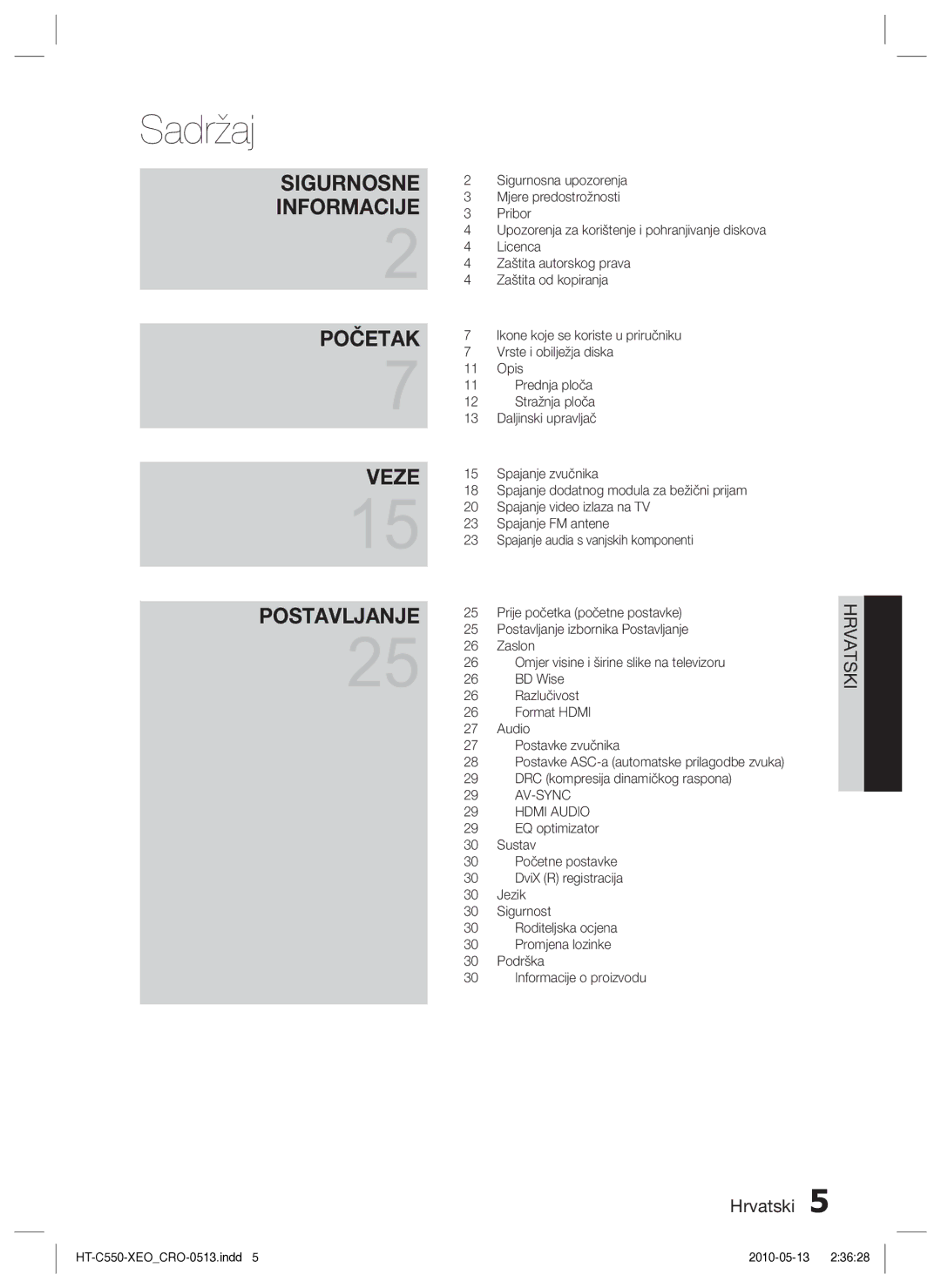 Samsung HT-C555/EDC manual Sadržaj, Informacije 