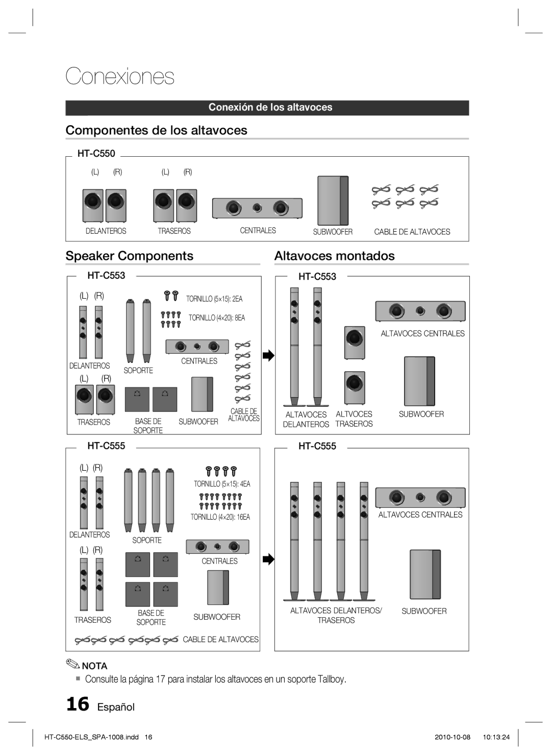 Samsung HT-C555/XEF, HT-C550/XEF, HT-C550/MEA manual Componentes de los altavoces, Speaker Components Altavoces montados 