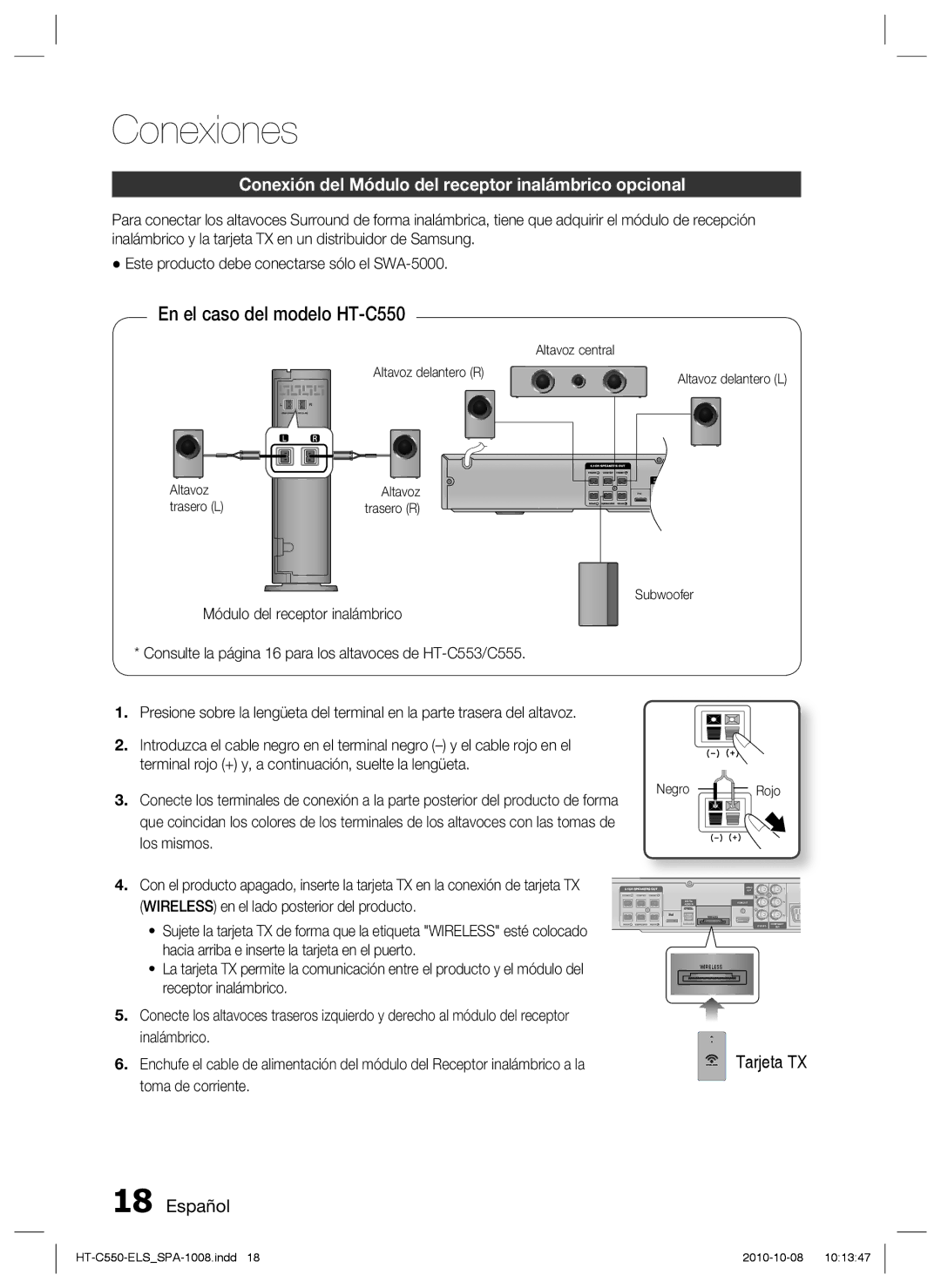 Samsung HT-C550/MEA manual Conexión del Módulo del receptor inalámbrico opcional, Altavoz central, Altavoz delantero R 