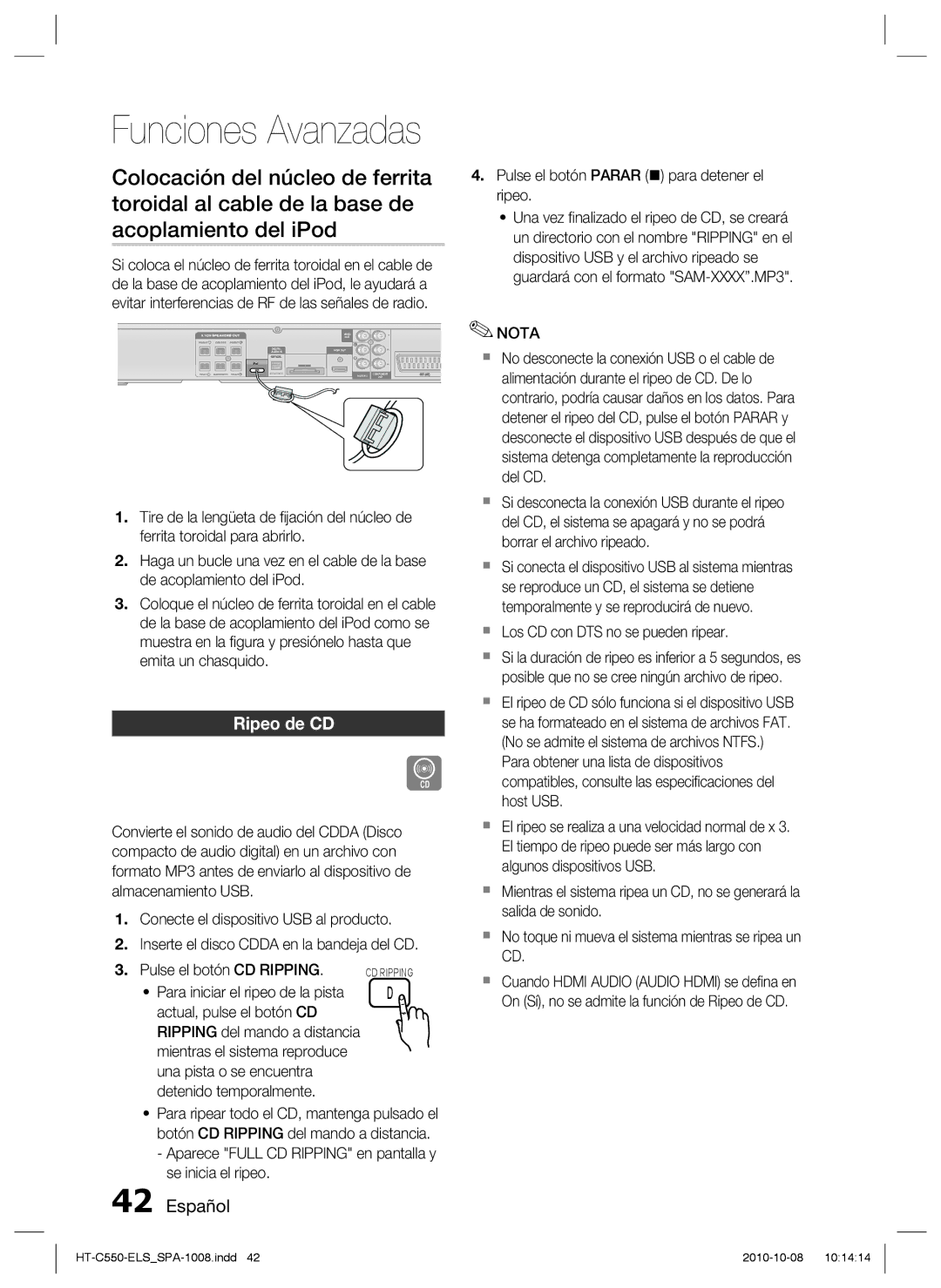 Samsung HT-C550/MEA, HT-C555/XEF, HT-C550/XEF, HT-C555/MEA manual Ripeo de CD 