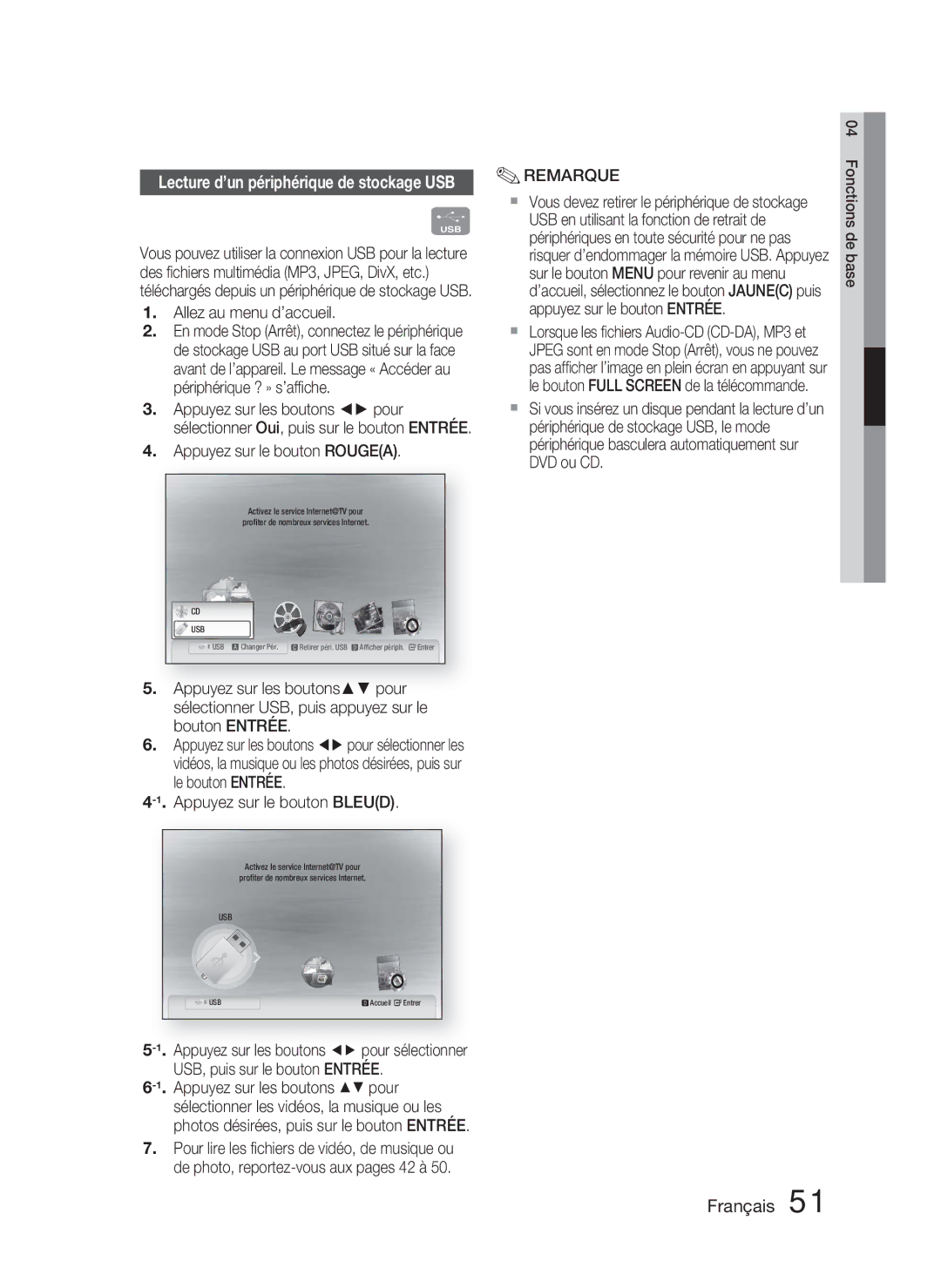 Samsung HT-C5800/EDC, HT-C5800/XEF manual Allez au menu d’accueil, Appuyez sur le bouton Rougea, Appuyez sur le bouton Bleud 