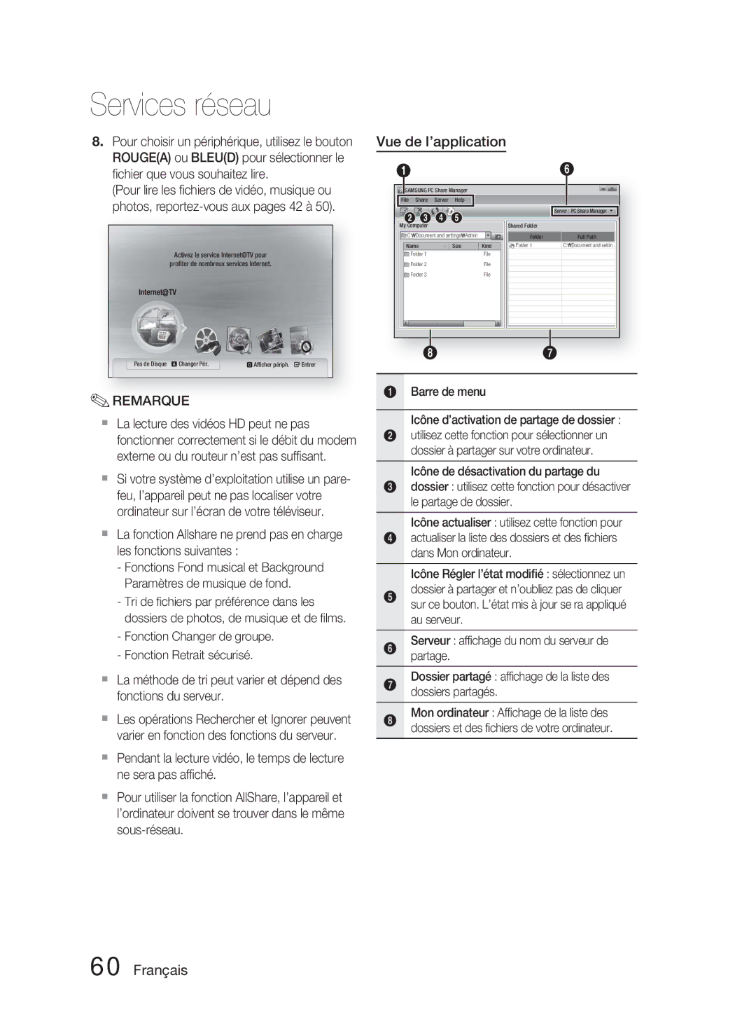 Samsung HT-C5800/EDC, HT-C5800/XEF manual Vue de l’application, Barre de menu Icône d’activation de partage de dossier 