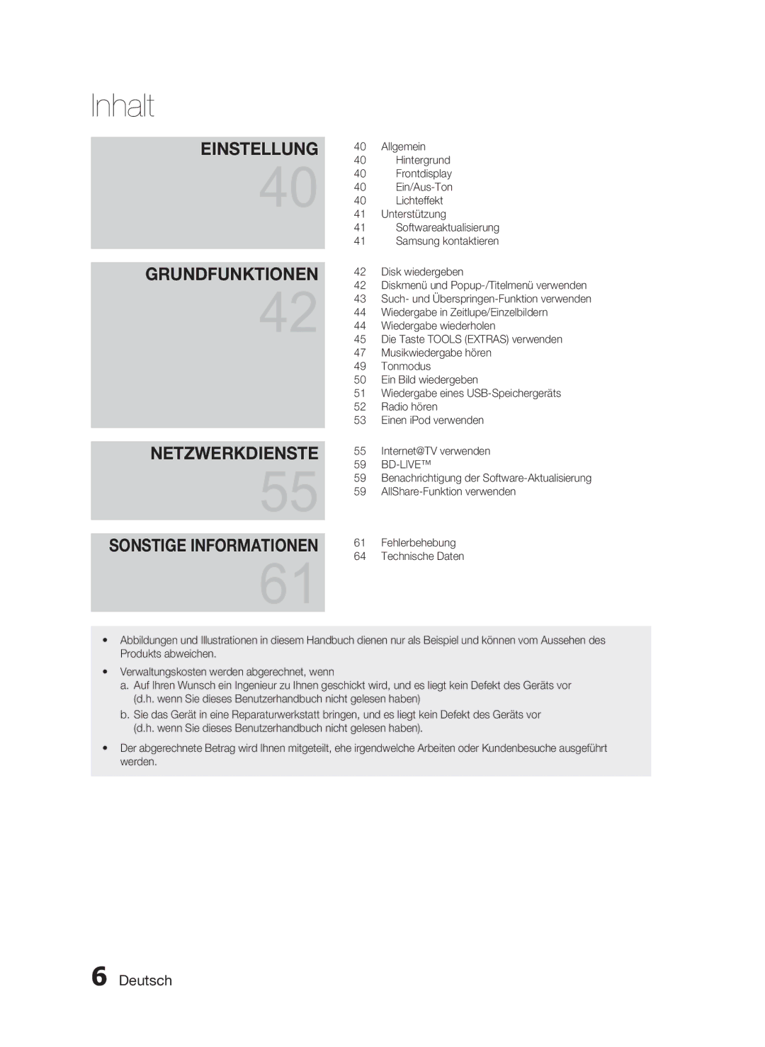 Samsung HT-C5800/EDC, HT-C5800/XEF, HT-C5800/XEE manual Inhalt 