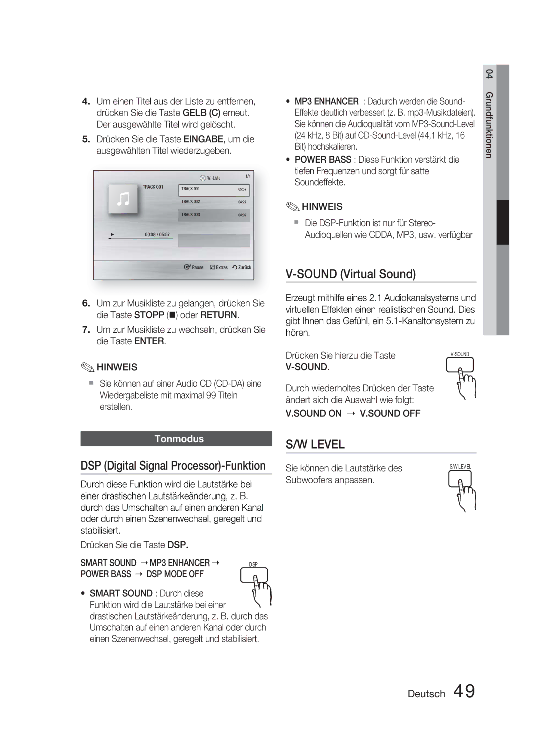 Samsung HT-C5800/XEF, HT-C5800/EDC manual DSP Digital Signal Processor-Funktion, Tonmodus, Smart Sound MP3 Enhancer 