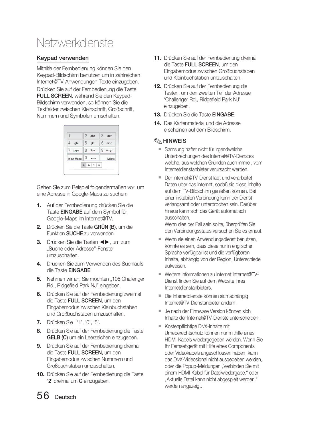 Samsung HT-C5800/XEE, HT-C5800/EDC, HT-C5800/XEF manual Keypad verwenden, Drücken Sie ‘1’, ‘0’, ‘5’ 