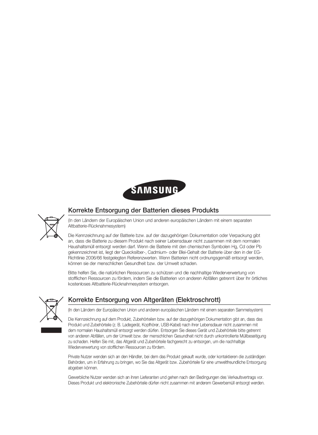 Samsung HT-C5800/EDC Korrekte Entsorgung der Batterien dieses Produkts, Korrekte Entsorgung von Altgeräten Elektroschrott 