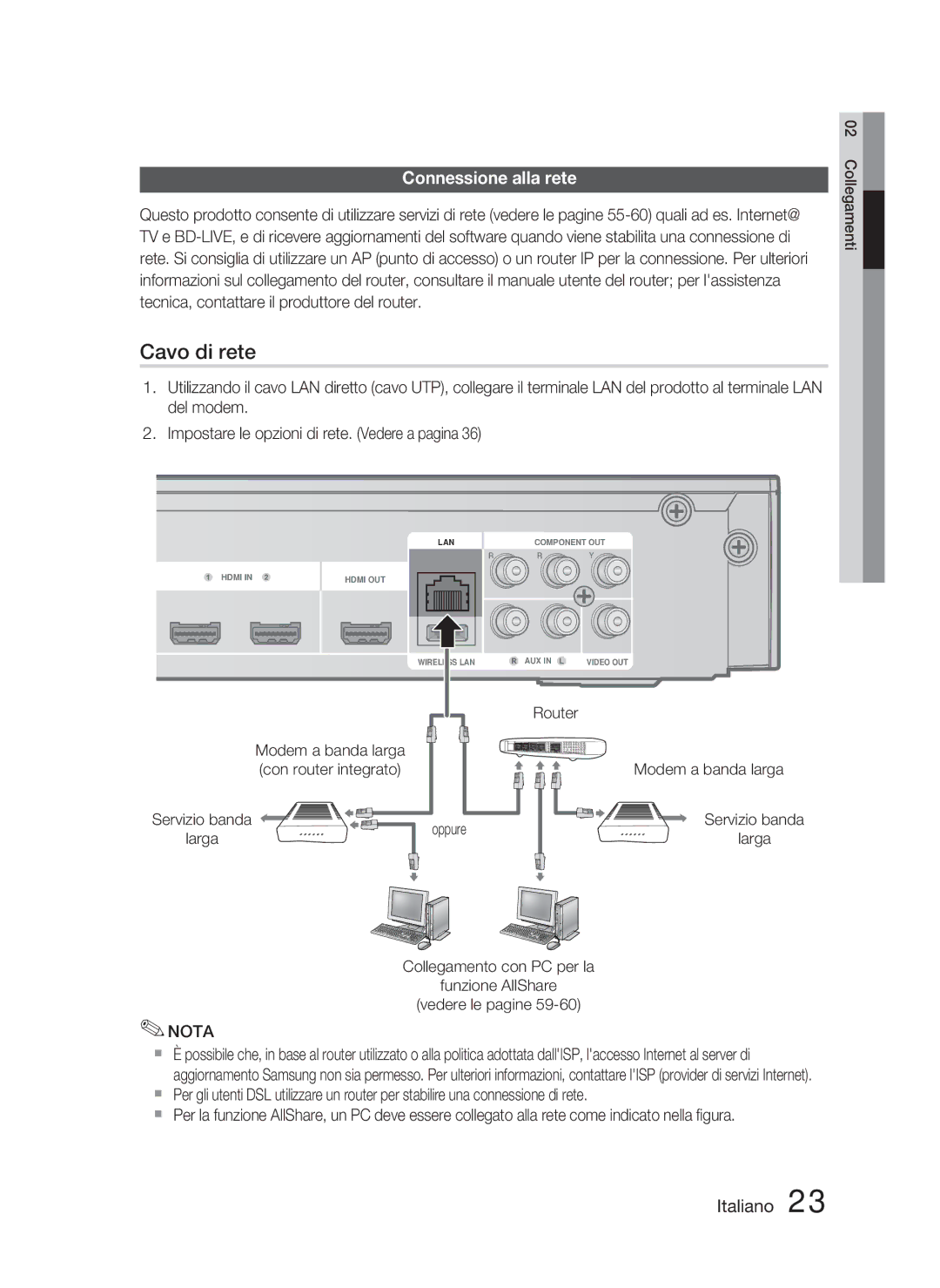 Samsung HT-C5800/XEE, HT-C5800/EDC Connessione alla rete, Modem a banda larga con router integrato, Servizio banda, Larga 