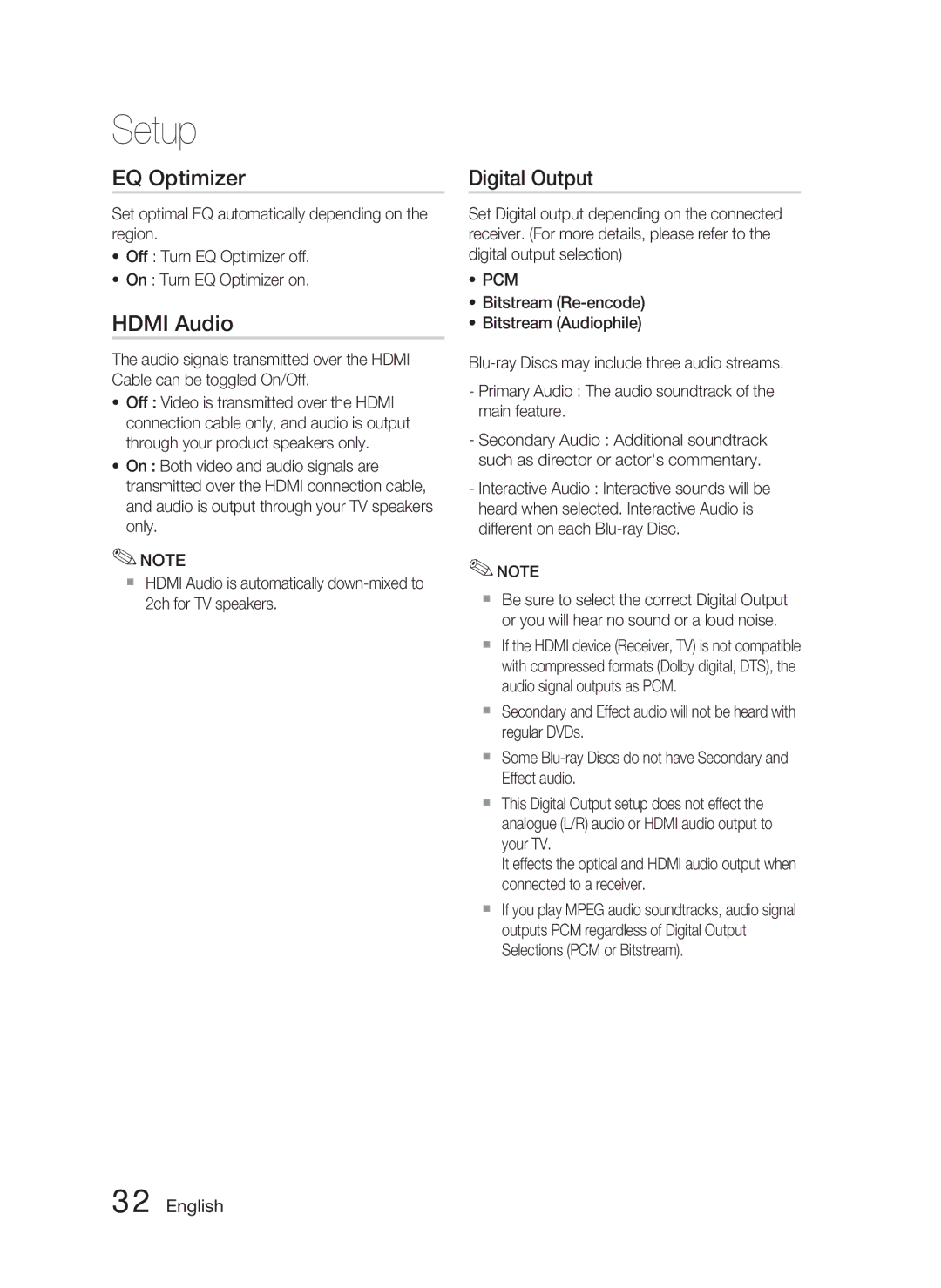 Samsung HT-C5800/XEE, HT-C5800/EDC, HT-C5800/XEF manual EQ Optimizer, Hdmi Audio, Digital Output 