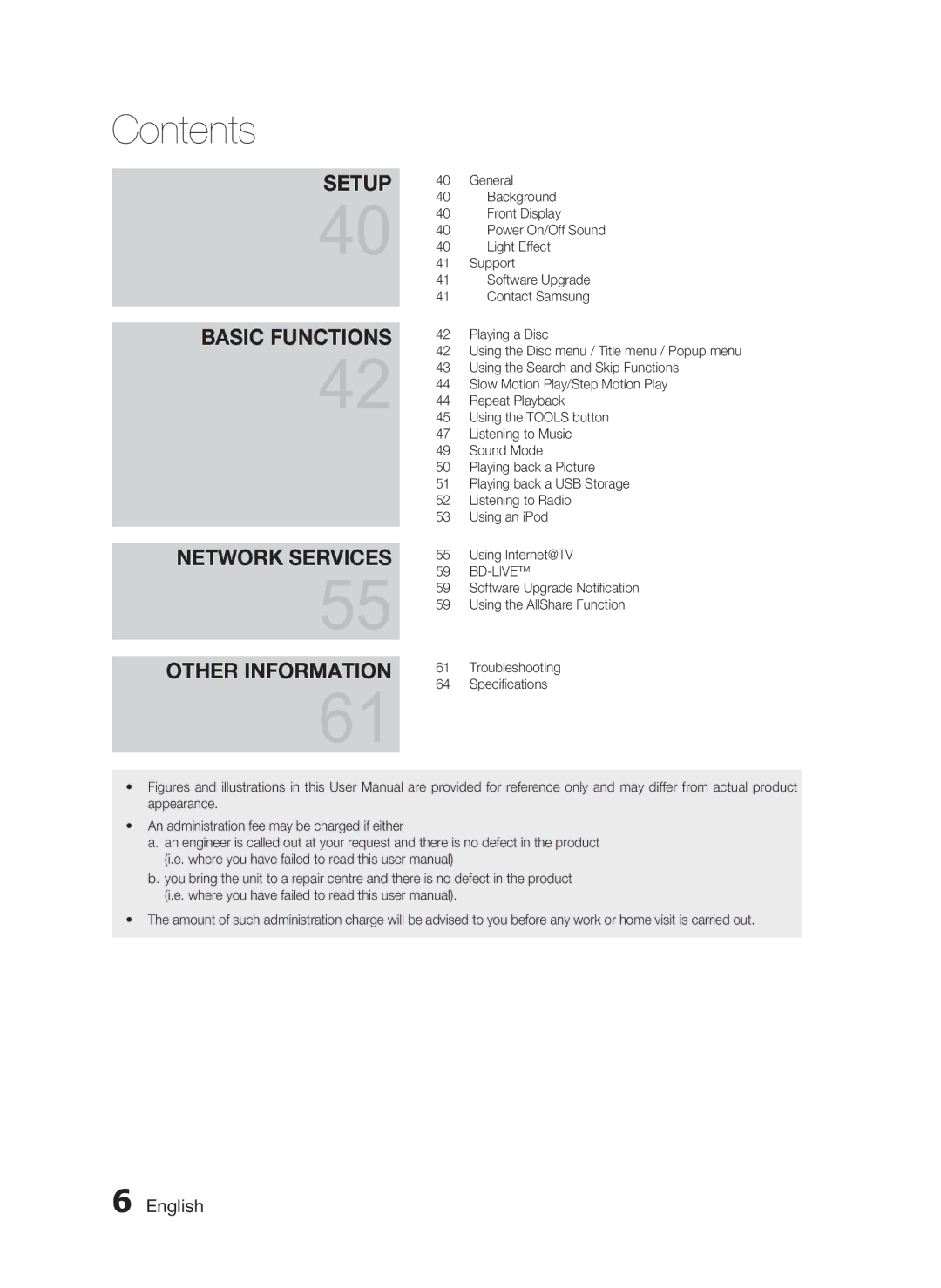 Samsung HT-C5800/EDC, HT-C5800/XEF, HT-C5800/XEE manual Contents 