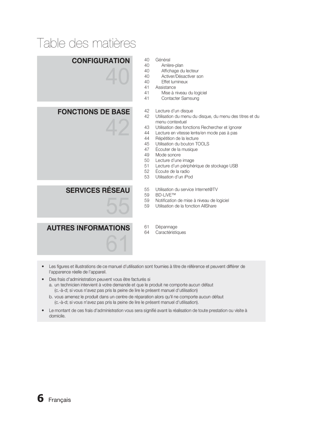 Samsung HT-C5800/EDC, HT-C5800/XEF, HT-C5800/XEE manual Table des matières 