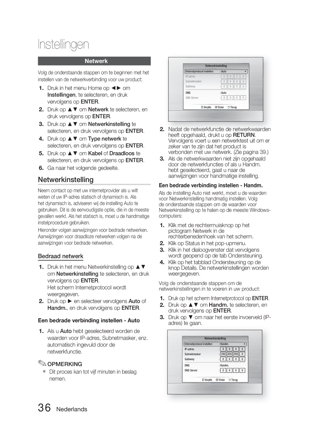 Samsung HT-C5800/EDC, HT-C5800/XEF manual Netwerkinstelling, Bedraad netwerk 