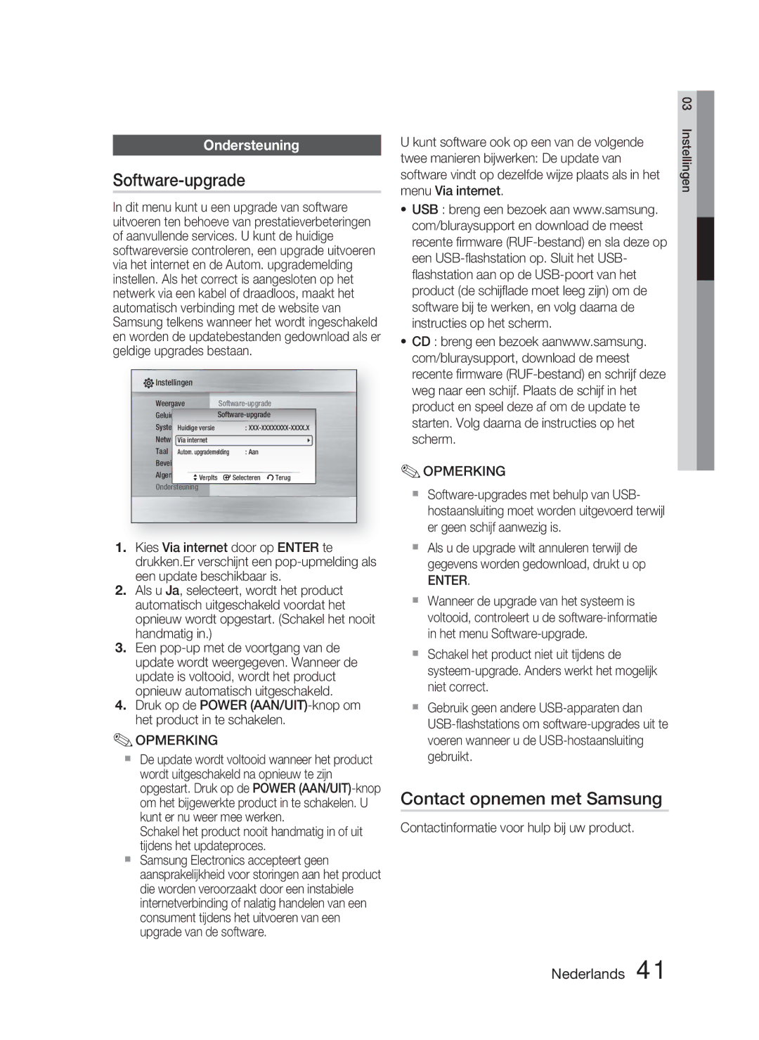 Samsung HT-C5800/XEF, HT-C5800/EDC manual Software-upgrade, Contact opnemen met Samsung, Ondersteuning 