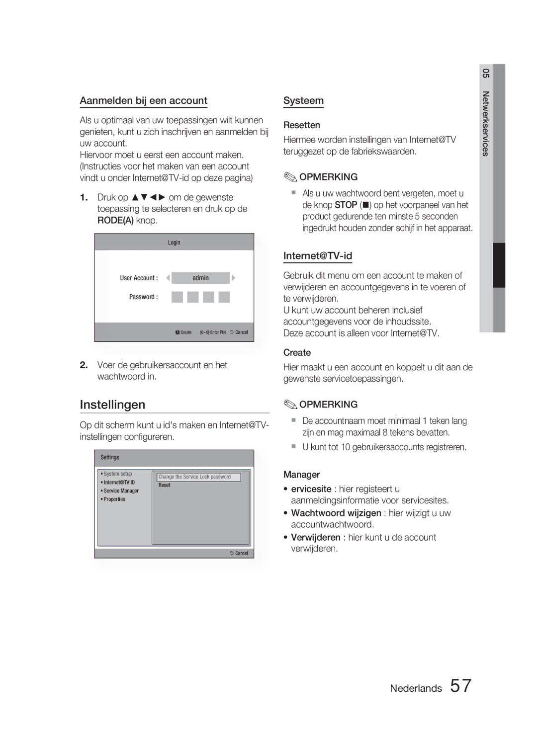 Samsung HT-C5800/XEF, HT-C5800/EDC manual Instellingen, Aanmelden bij een account, Systeem, Internet@TV-id 