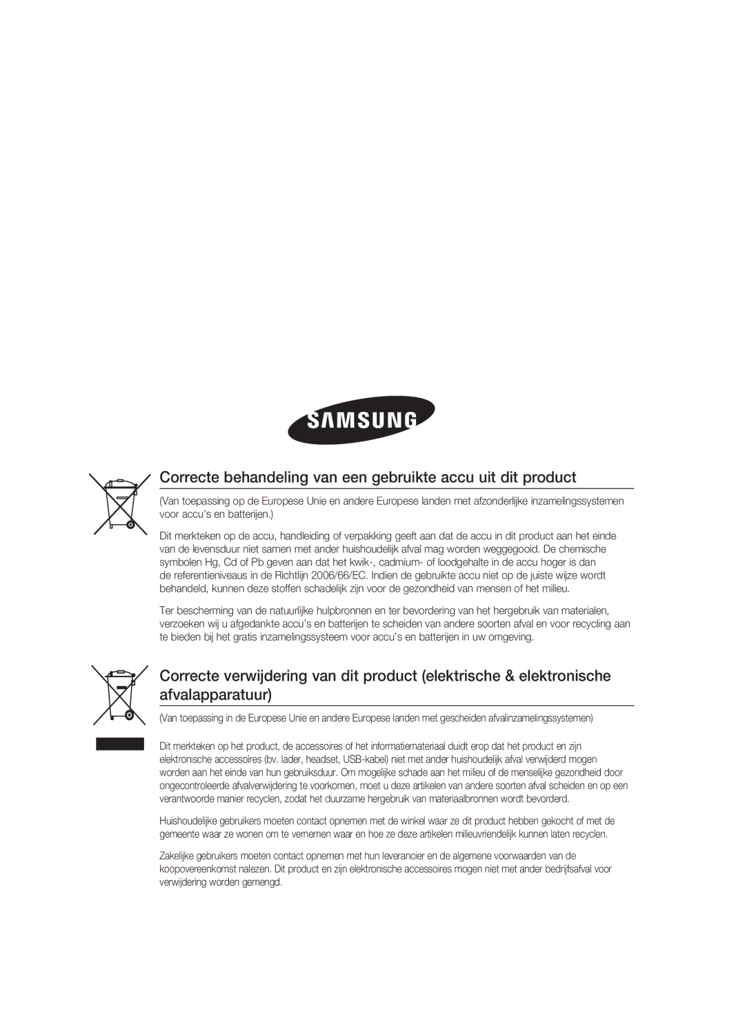 Samsung HT-C5800/EDC, HT-C5800/XEF manual Correcte behandeling van een gebruikte accu uit dit product 