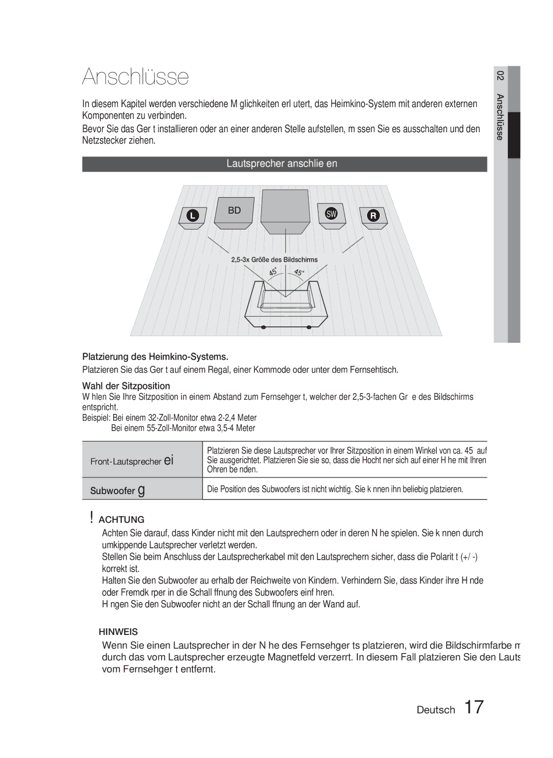 Samsung HT-C5800/XEF, HT-C5800/EDC manual Anschlüsse, Lautsprecher anschließen 