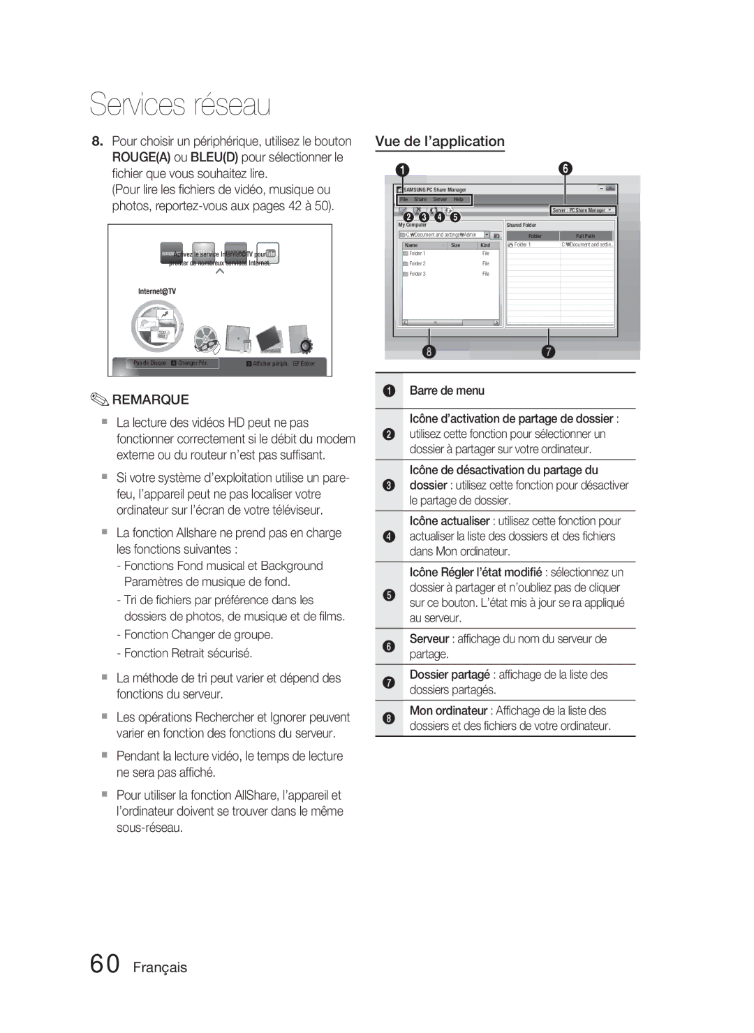 Samsung HT-C5800/EDC, HT-C5800/XEF manual Vue de l’application, Barre de menu Icône d’activation de partage de dossier 