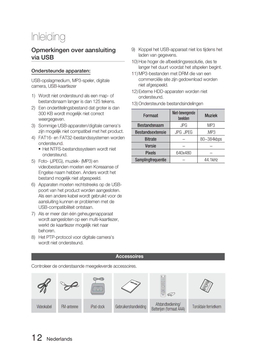 Samsung HT-C5800/EDC, HT-C5800/XEF Opmerkingen over aansluiting via USB, Ondersteunde apparaten, Muziek, Afstandbediening 