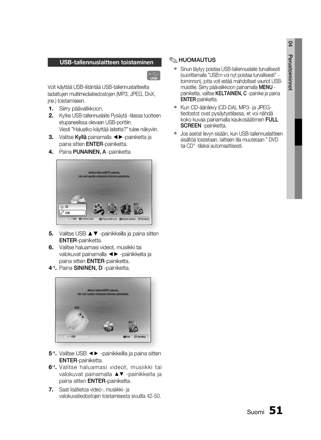 Samsung HT-C5800/XEE manual USB-tallennuslaitteen toistaminen, Siirry päävalikkoon 