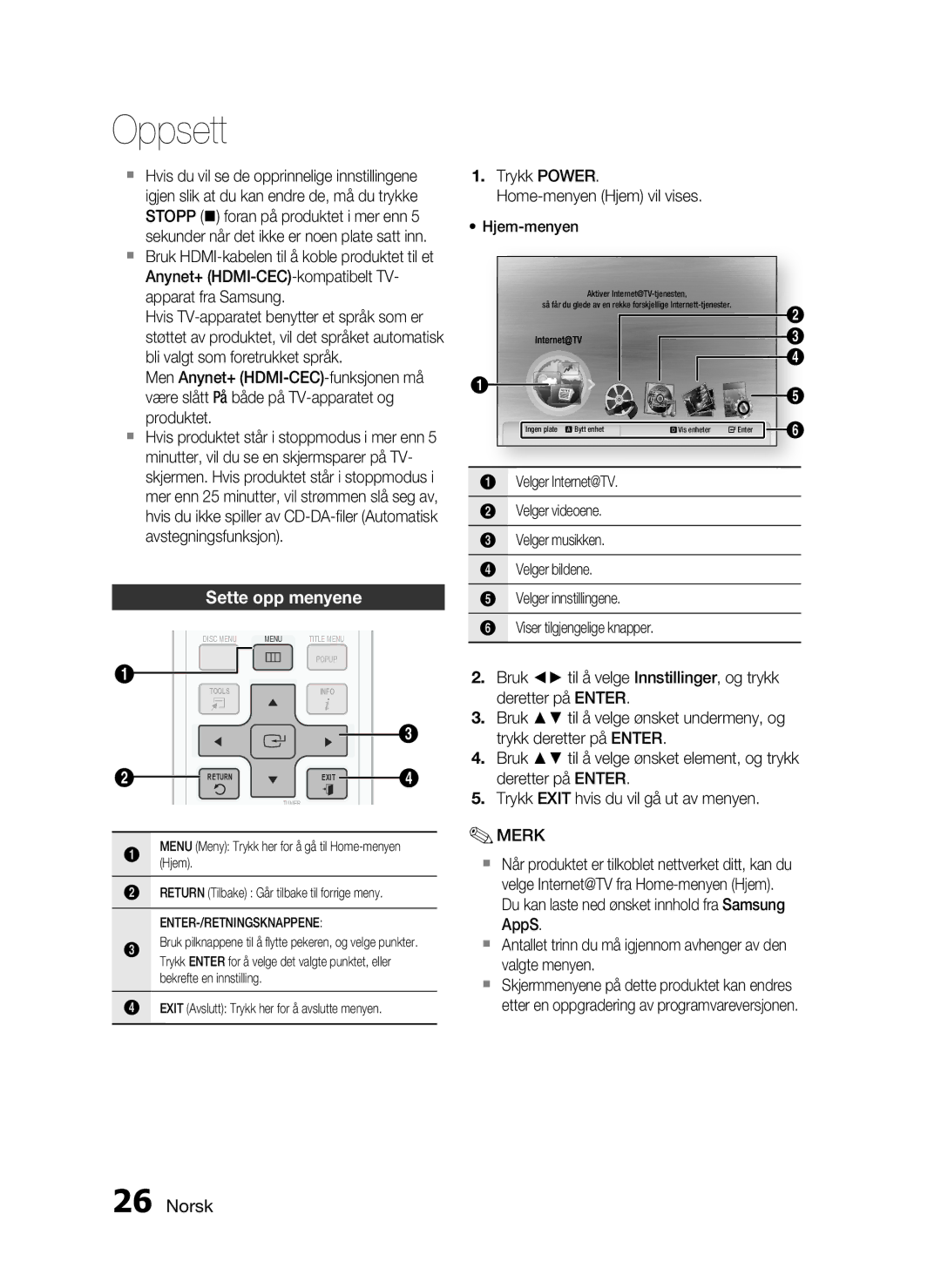 Samsung HT-C5800/XEE manual Sette opp menyene 