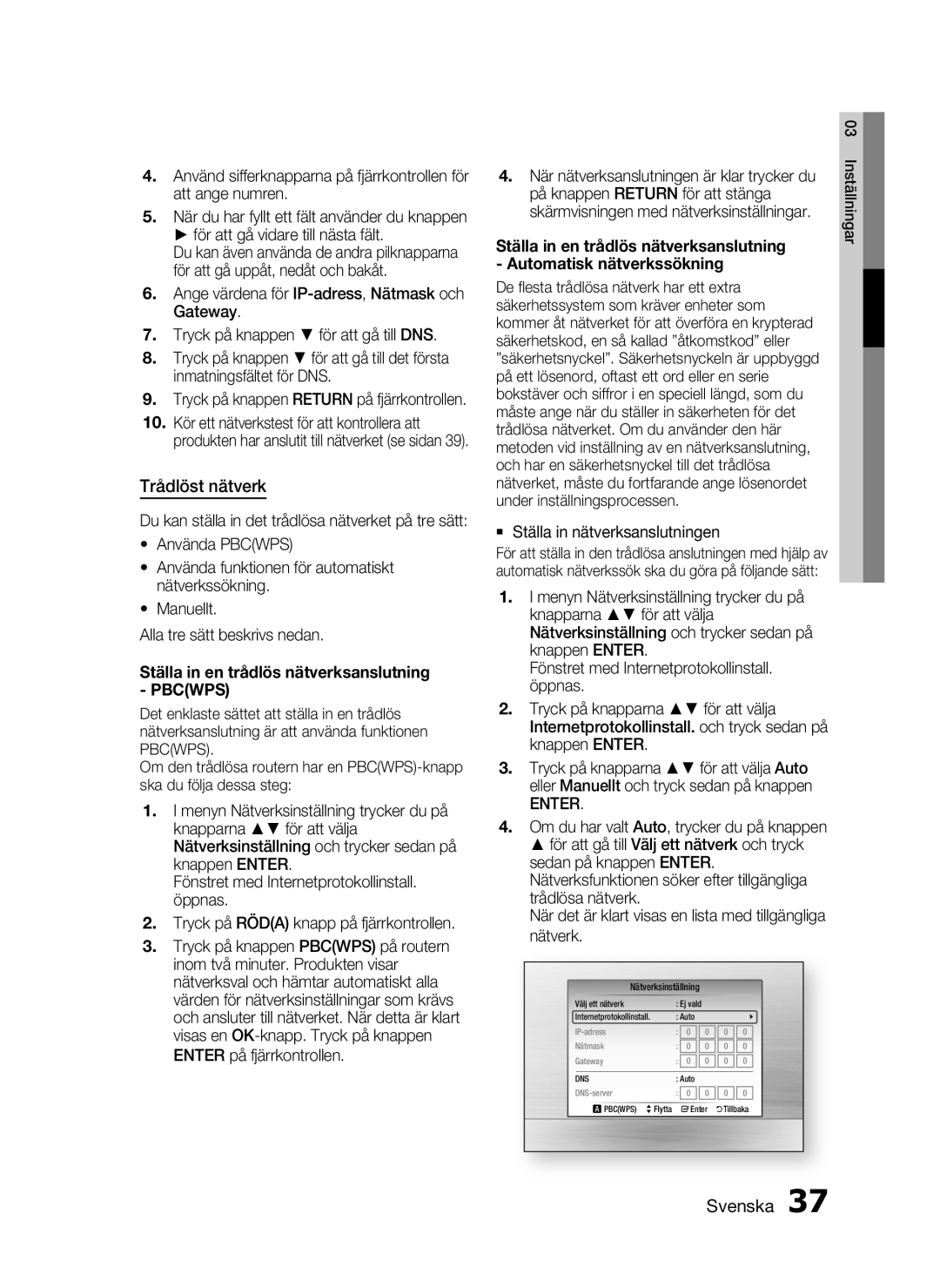 Samsung HT-C5800/XEE manual Trådlöst nätverk,  Ställa in nätverksanslutningen 