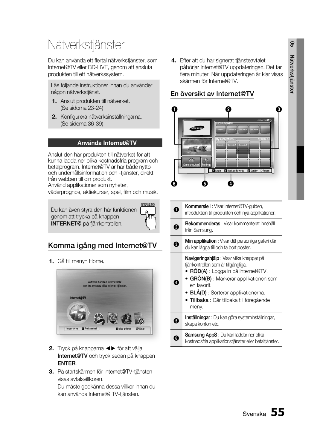 Samsung HT-C5800/XEE manual Nätverkstjänster, Komma igång med Internet@TV, Använda Internet@TV 