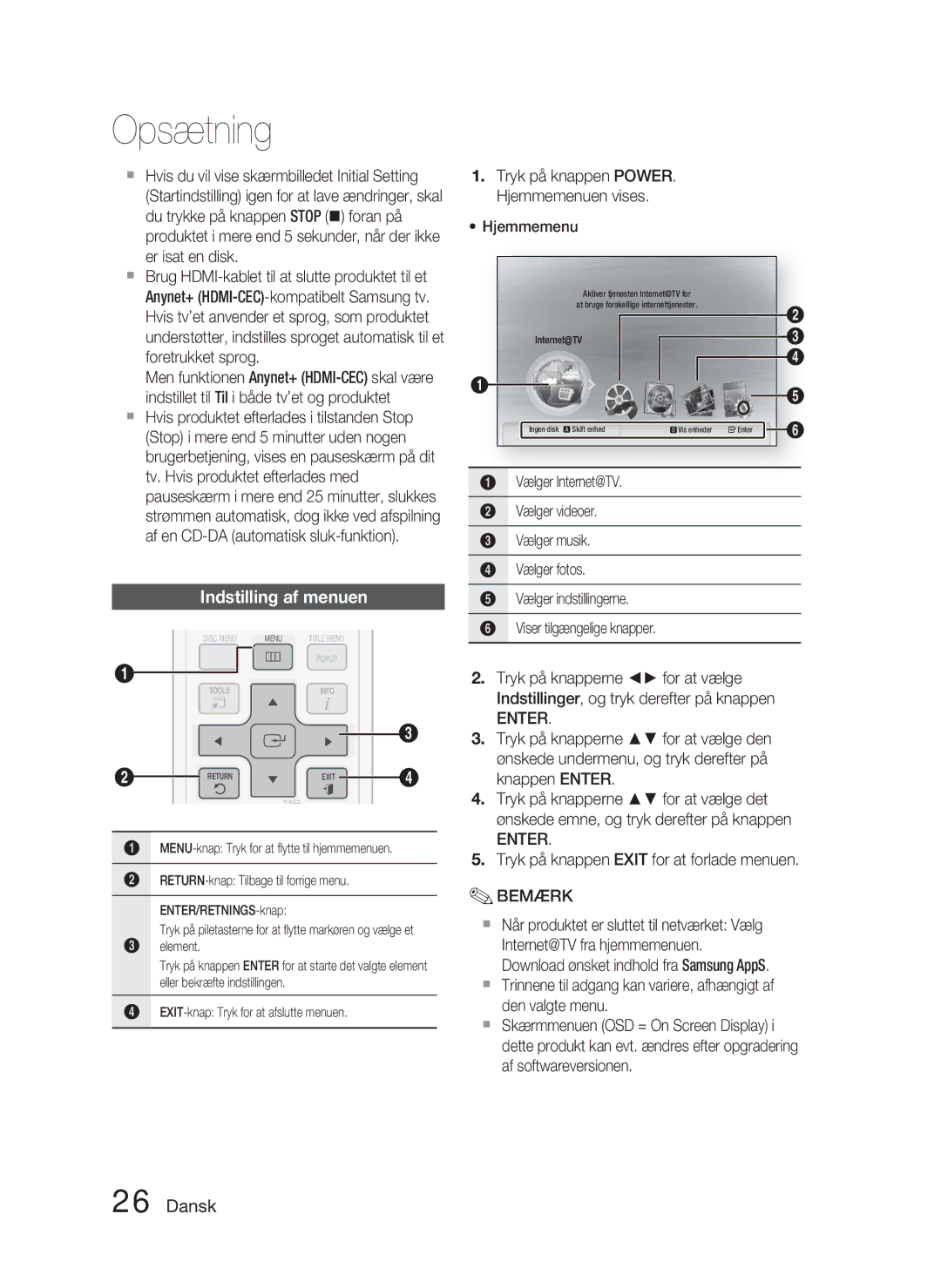 Samsung HT-C5800/XEE manual Indstilling af menuen 