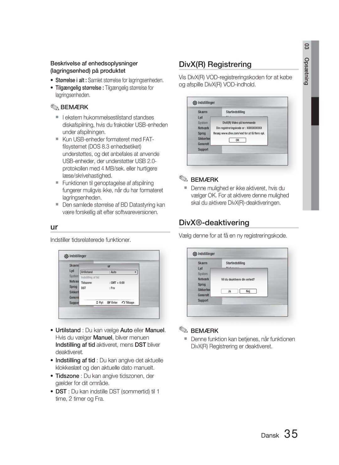 Samsung HT-C5800/XEE DivXR Registrering, DivX-deaktivering, Beskrivelse af enhedsoplysninger lagringsenhed på produktet 