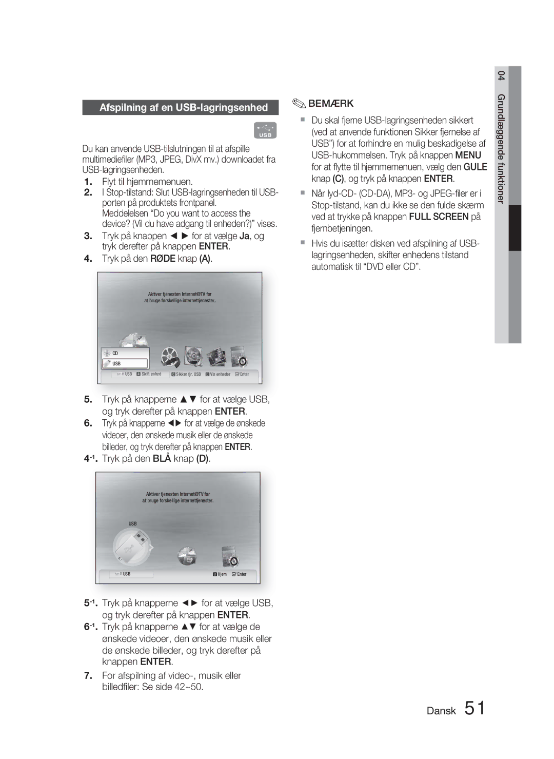 Samsung HT-C5800/XEE manual Afspilning af en USB-lagringsenhed 