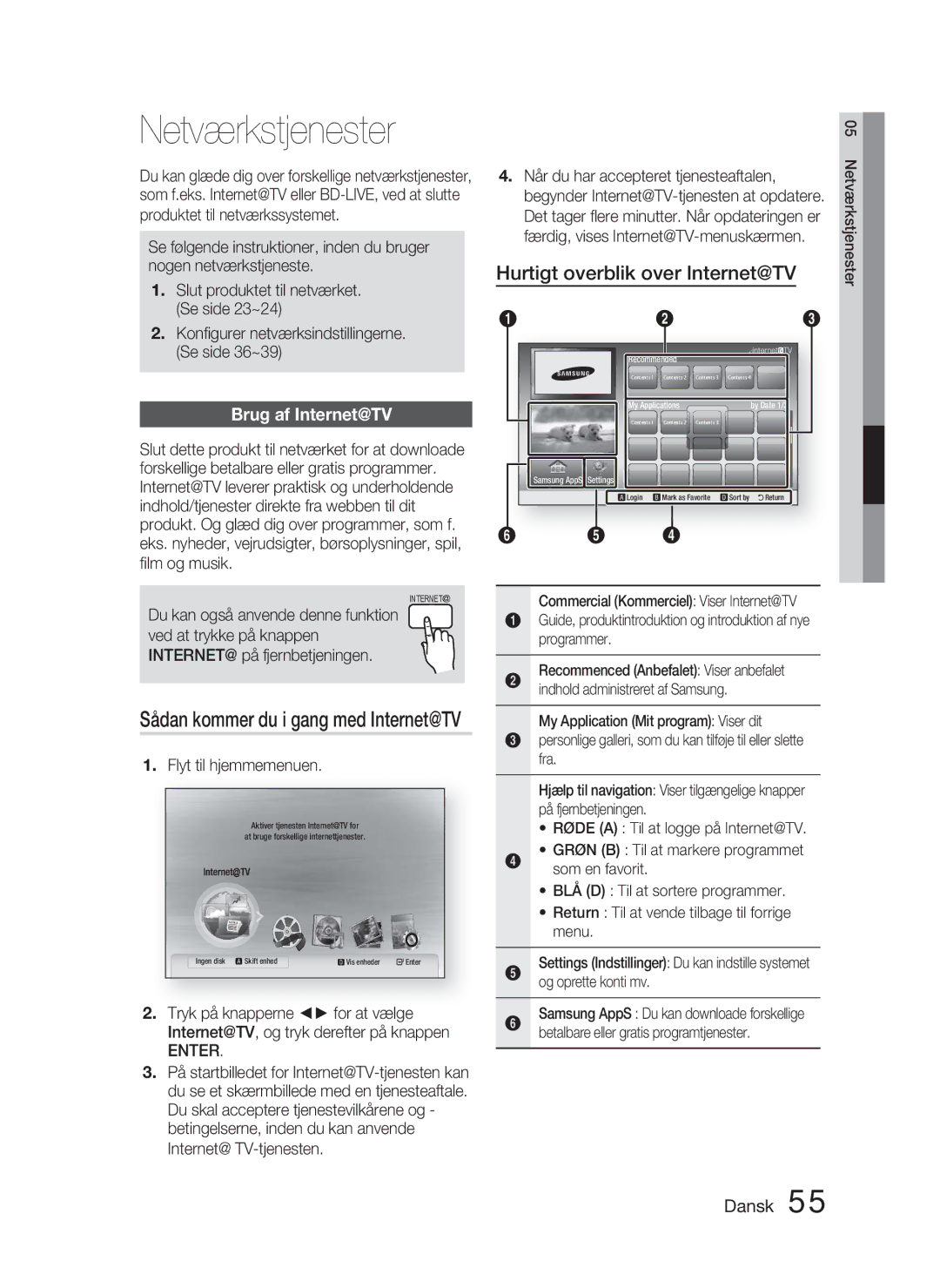 Samsung HT-C5800/XEE manual Brug af Internet@TV, Sådan kommer du i gang med Internet@TV 