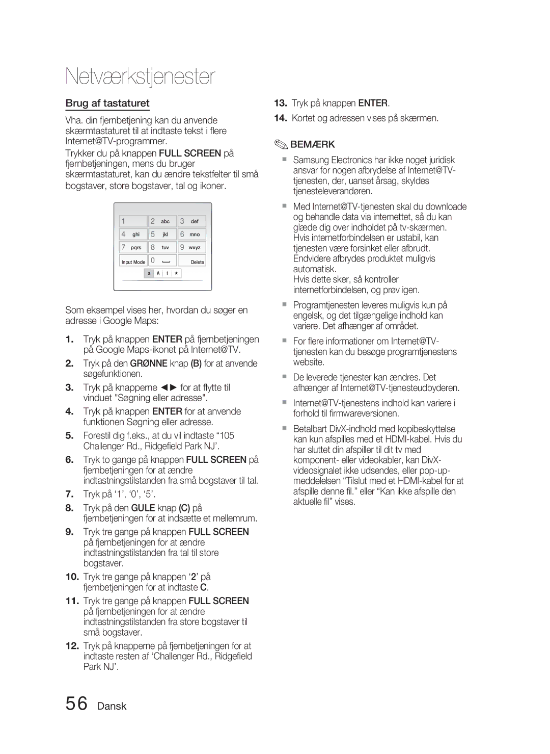 Samsung HT-C5800/XEE manual Brug af tastaturet, Tryk på ‘1’, ‘0’, ‘5’ 