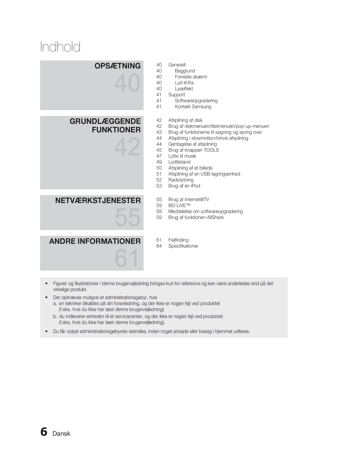 Samsung HT-C5800/XEE manual Indhold, Dansk 