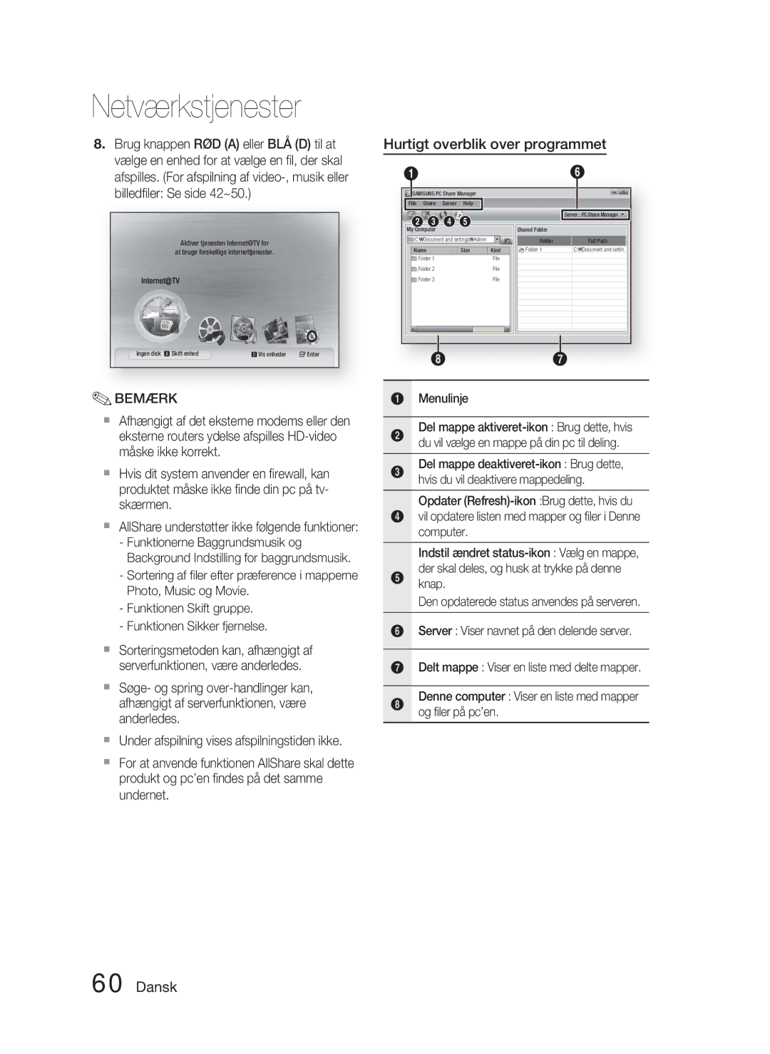 Samsung HT-C5800/XEE manual Hurtigt overblik over programmet, Menulinje 