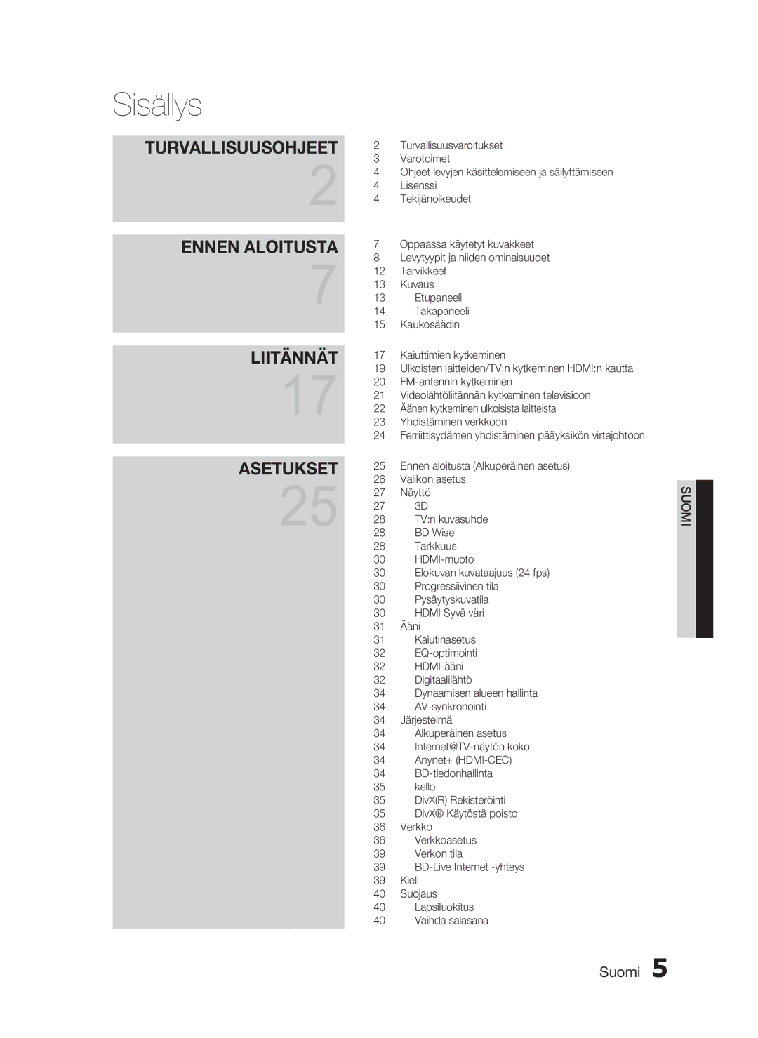 Samsung HT-C5800/XEE manual Sisällys 