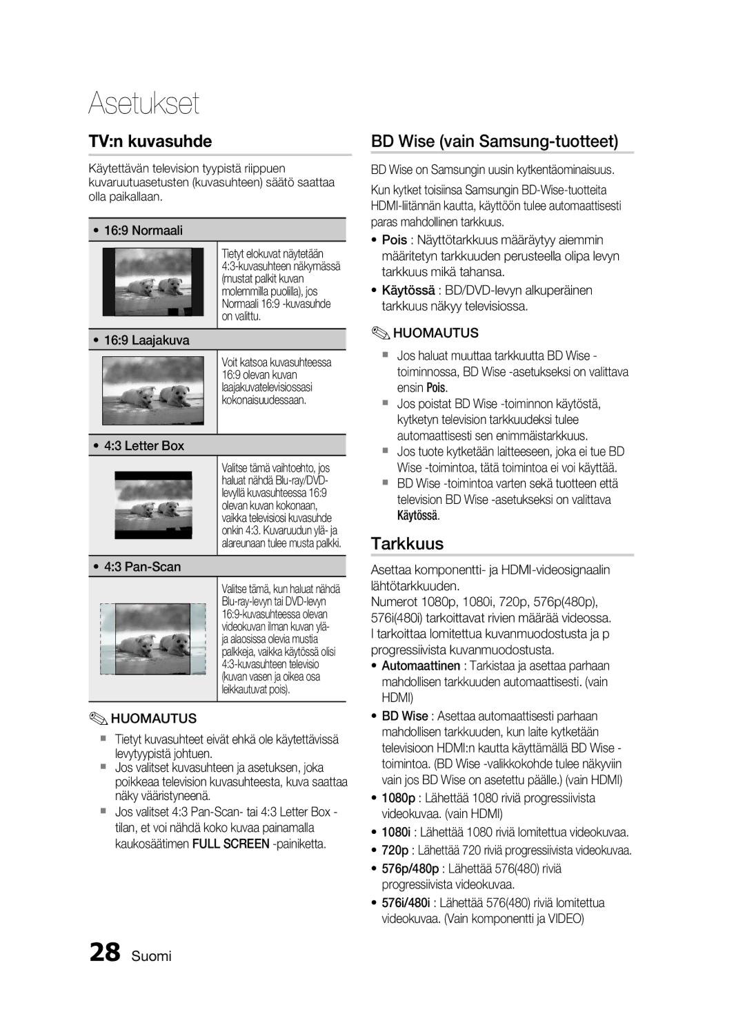 Samsung HT-C5800/XEE manual BD Wise vain Samsung-tuotteet, Tarkkuus 