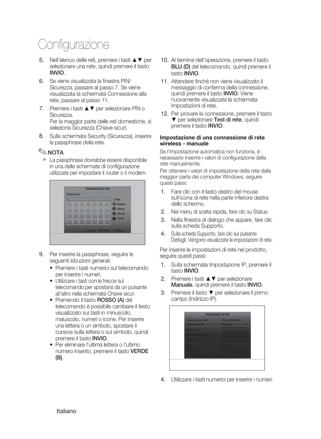 Samsung HT-C5800/XEF Impostazione di una connessione di rete wireless manuale 