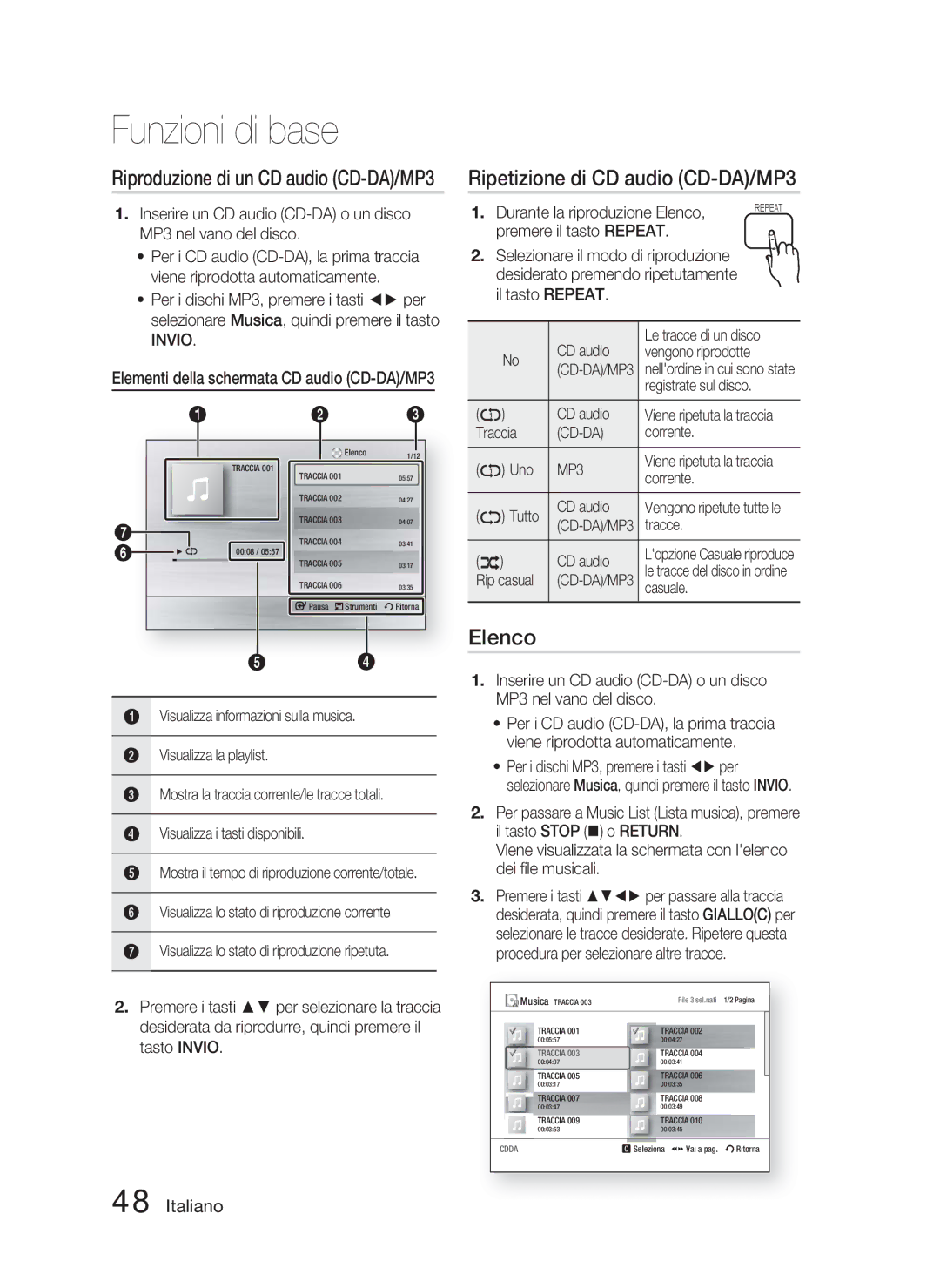 Samsung HT-C5800/XEF manual Ripetizione di CD audio CD-DA/MP3, Elenco, Riproduzione di un CD audio CD-DA/MP3 