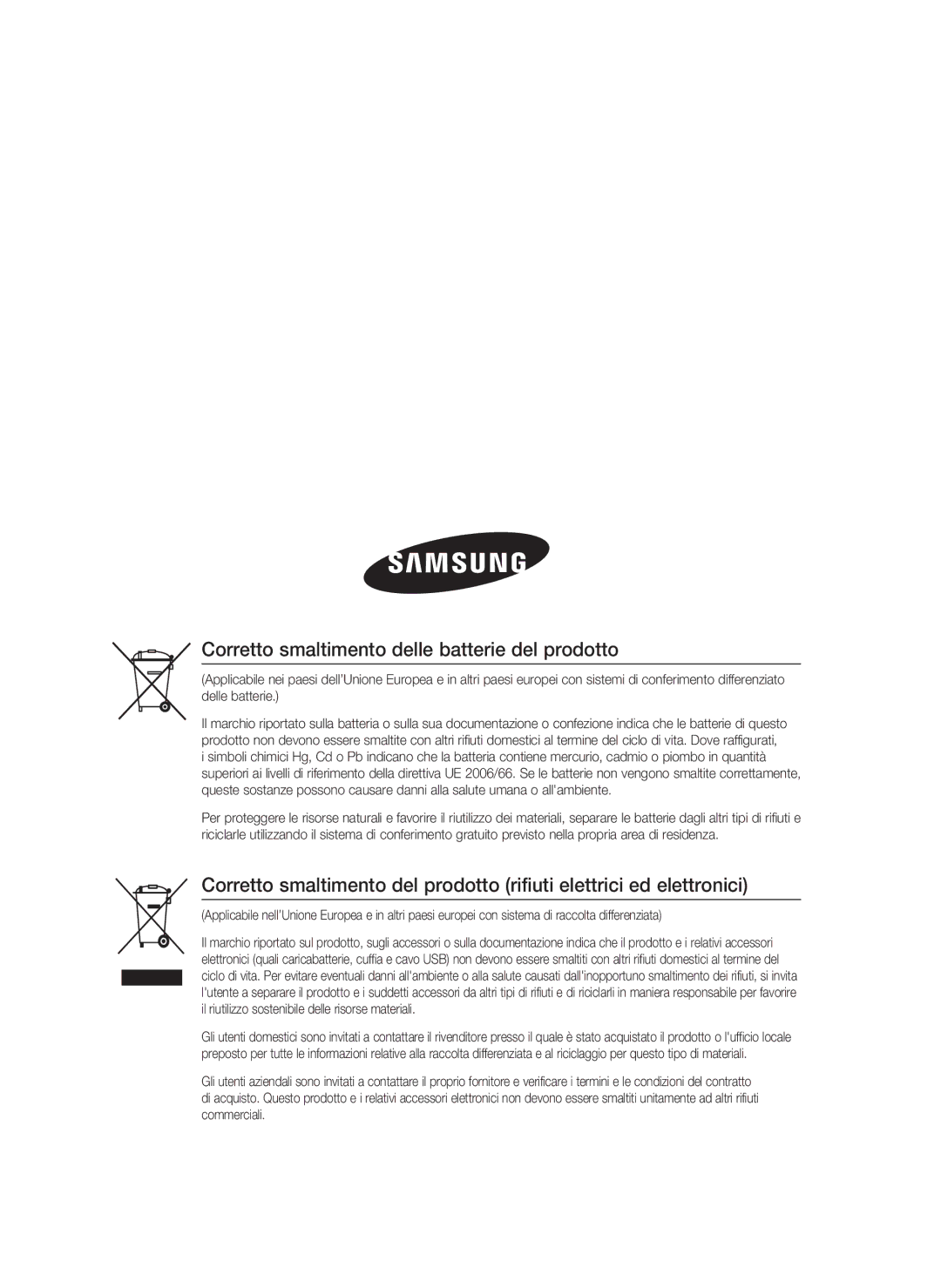 Samsung HT-C5800/XEF manual Corretto smaltimento delle batterie del prodotto 