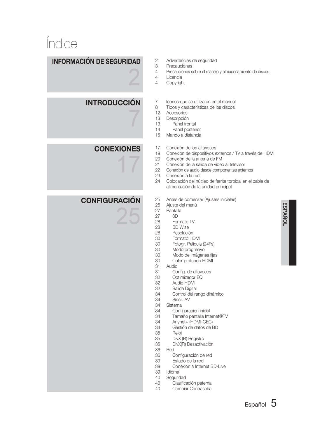 Samsung HT-C5800/XEF manual Índice 