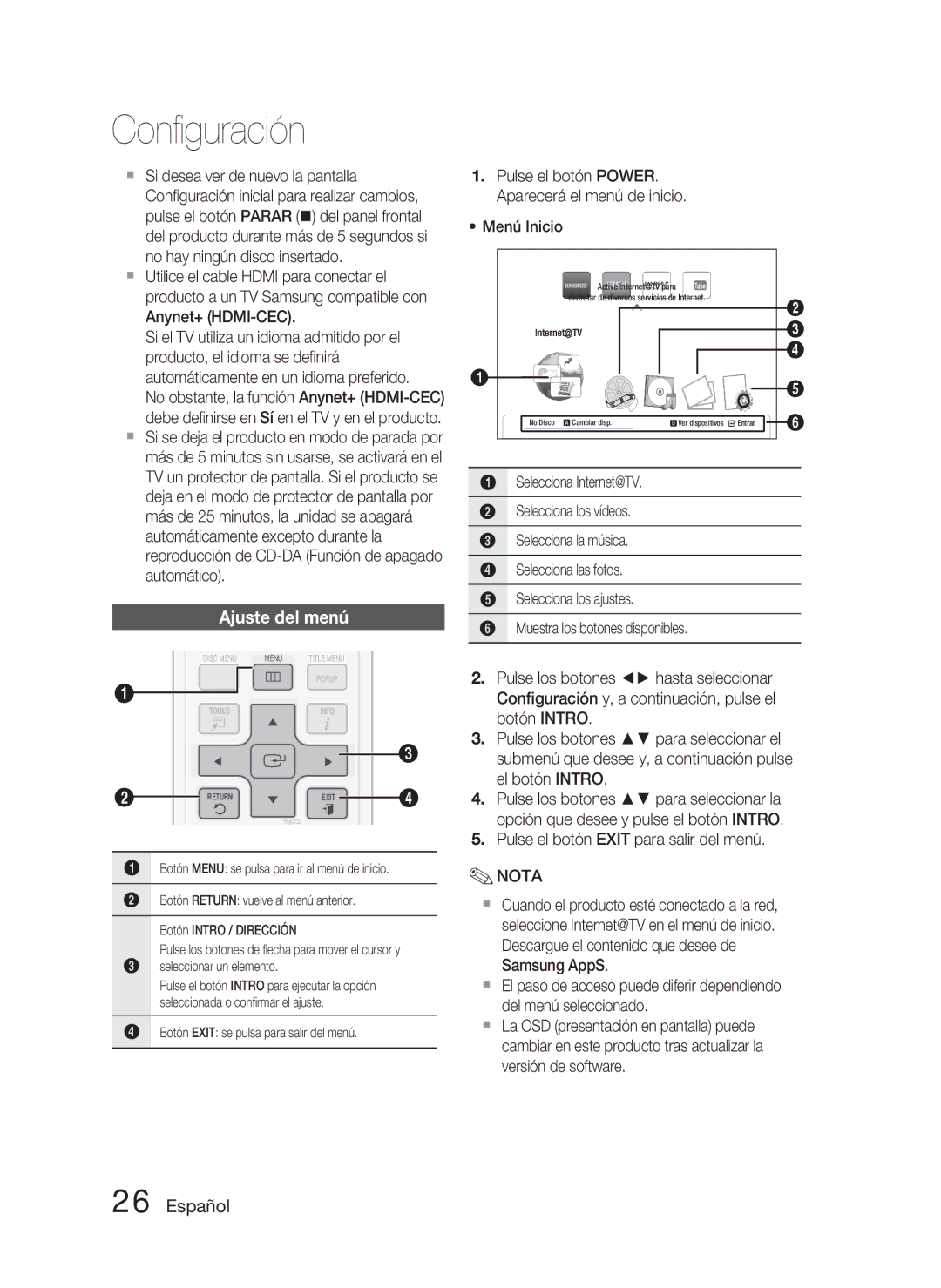 Samsung HT-C5800/XEF manual Ajuste del menú 