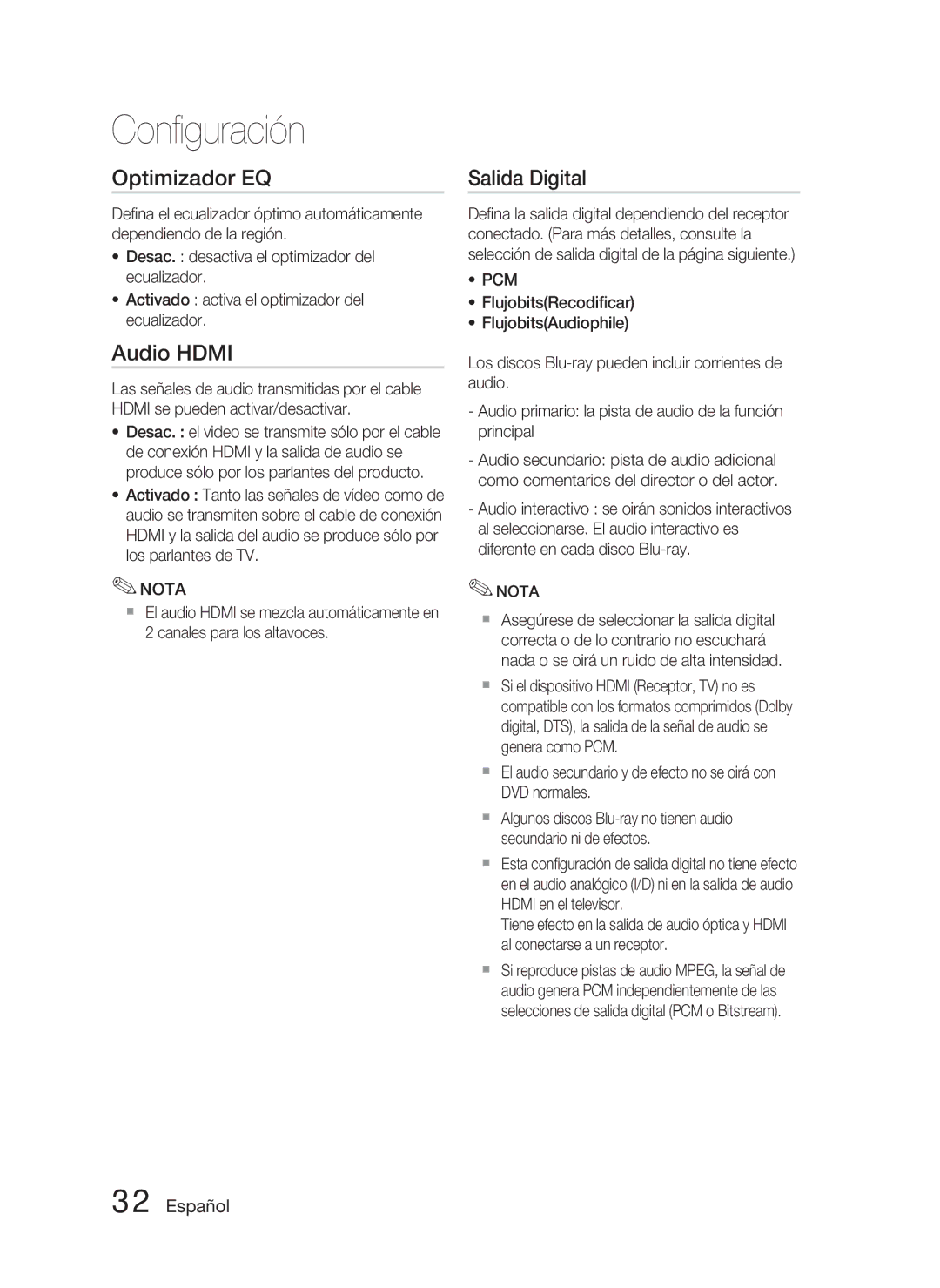 Samsung HT-C5800/XEF manual Optimizador EQ, Salida Digital 