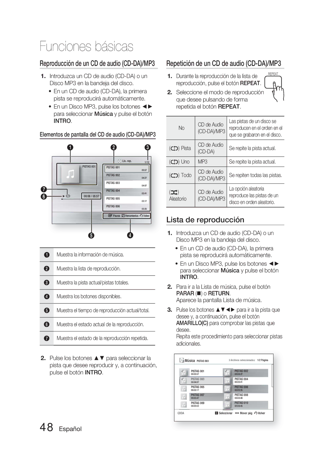 Samsung HT-C5800/XEF manual Lista de reproducción, Durante la reproducción de la lista de, Pista, Todo, Aleatorio 