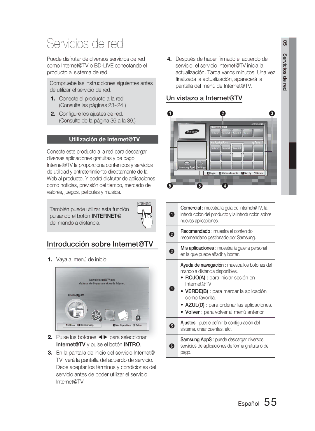 Samsung HT-C5800/XEF manual Servicios de red, Introducción sobre Internet@TV, Un vistazo a Internet@TV 