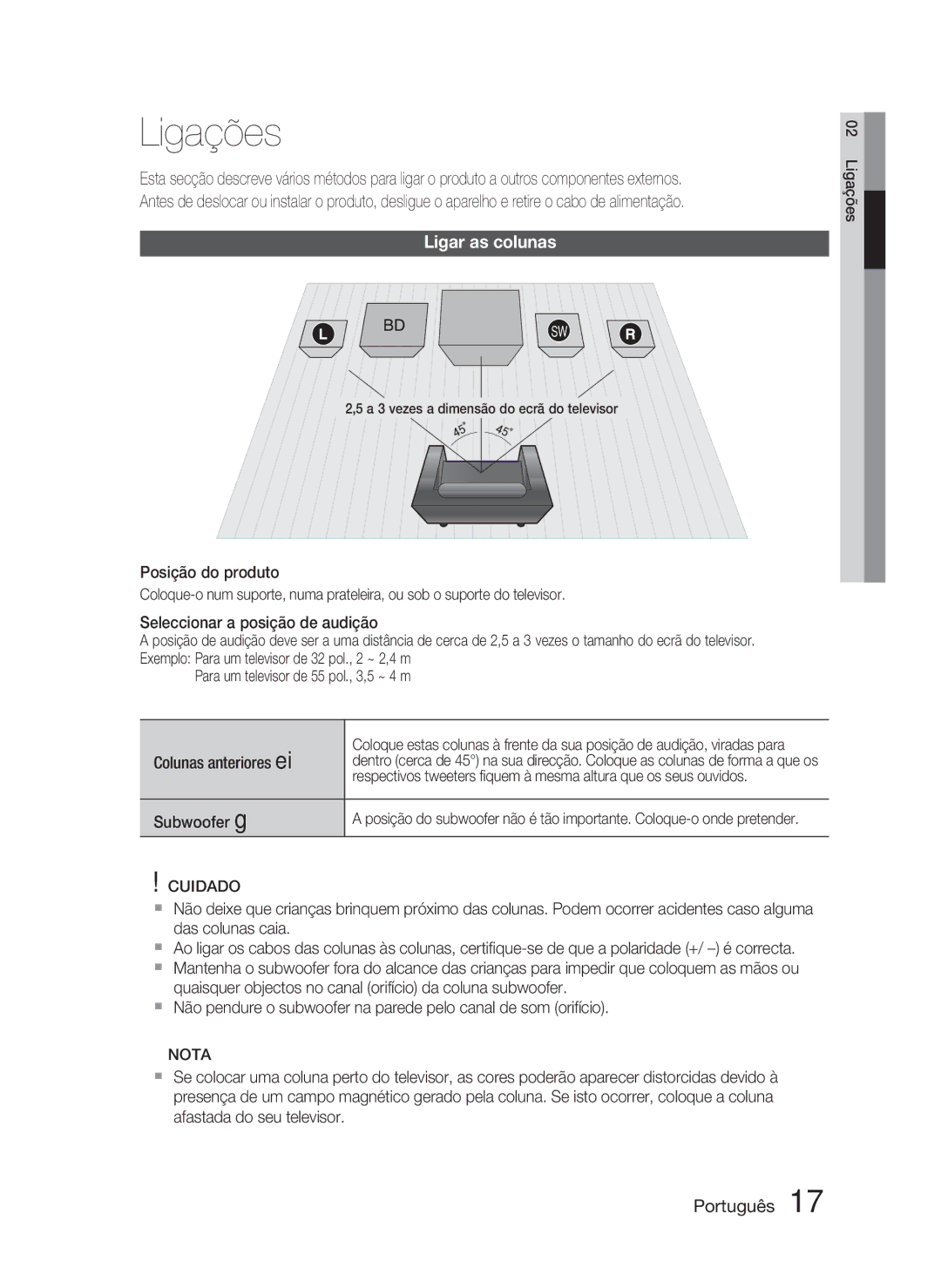 Samsung HT-C5800/XEF manual Ligações, Ligar as colunas 